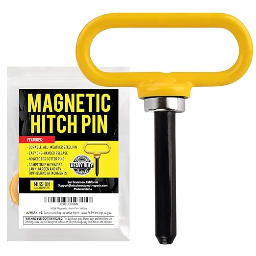 Yellow Magnetic Lawn Mower Trailer Hitch Pins, Ultra Strong Neodymium Magnet Trailer Gate Pin for One Handed Hook On & Off, Securely Hitch Lawn & Tow Behind Attachments