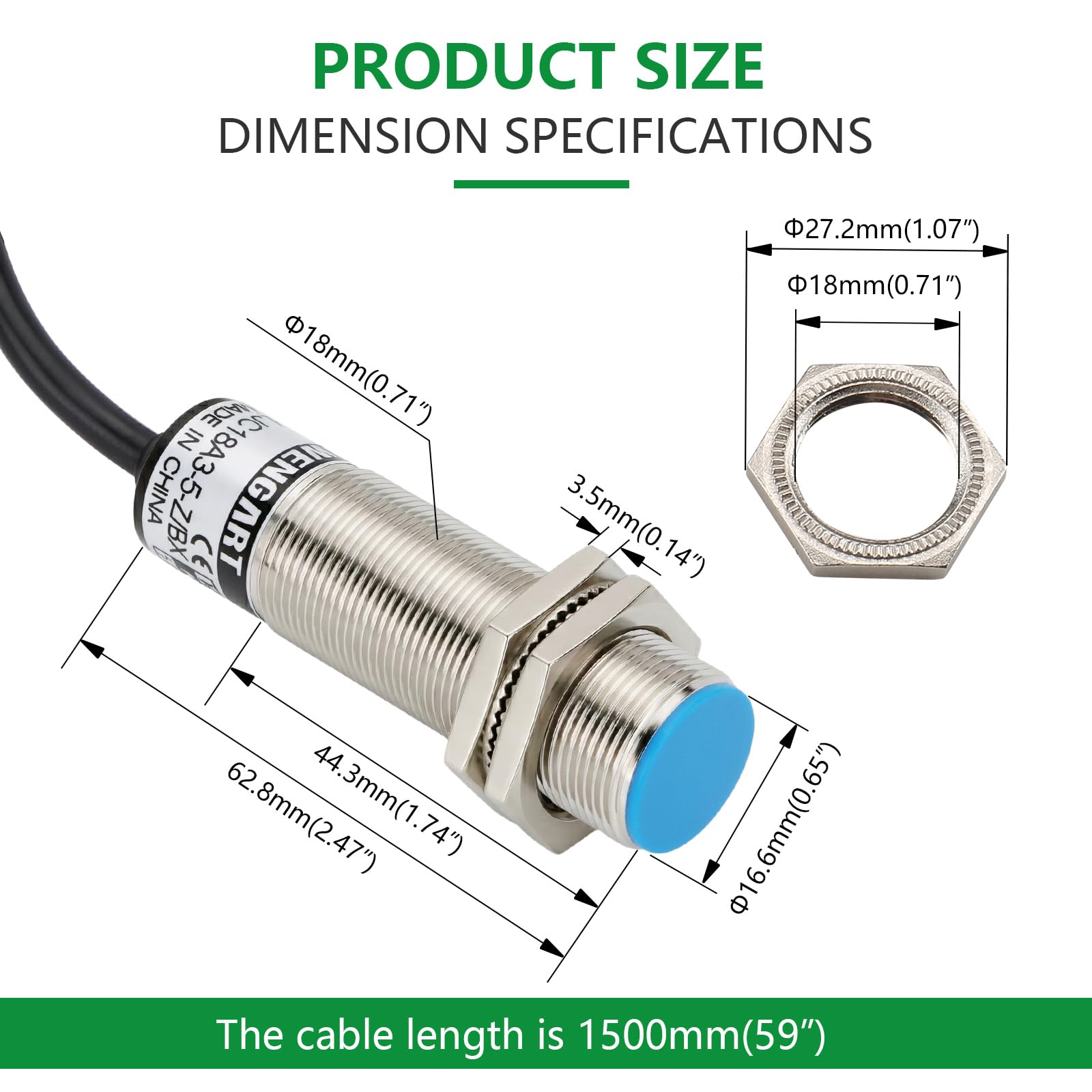 Heschen Kapazitiver Näherungsschalter LJC18A3-H-Z/BY – 10 Mm Reichweite, 10–30 V DC, PNP NO, 3-Draht