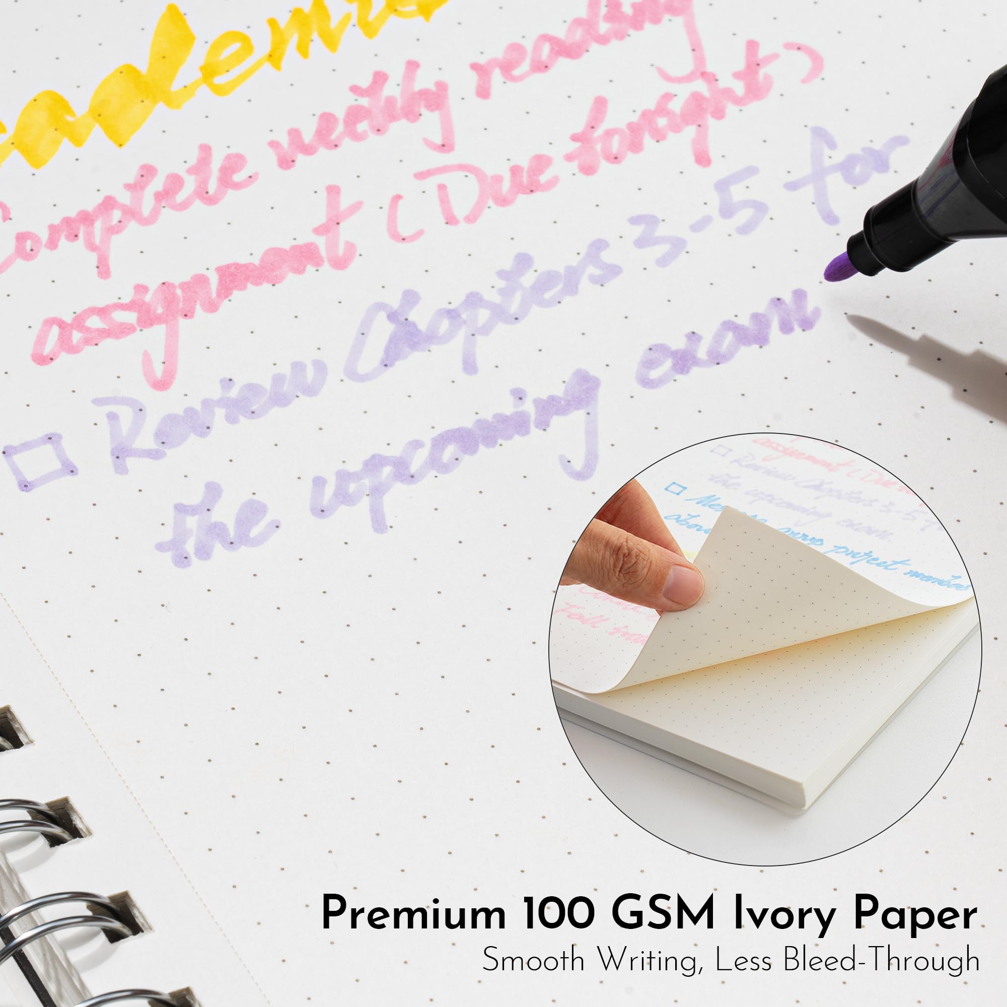 Lot de 3 carnets A5 à grille à spirales, 160 pages blanc ivoire de 100 g/m², papier épais, couverture translucide givrée imperméable, couverture translucide, journal perforé détachable
