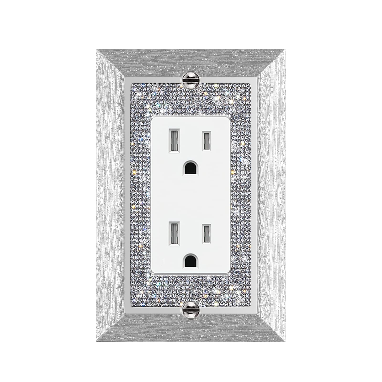 Photo 1 of 1 Pcs Shiny Rhinestone Outlet Covers Wall Plate Imitation Wood Grain Light Switch or Outlet Decorative Cover Plate Single Toggle Wall Plate