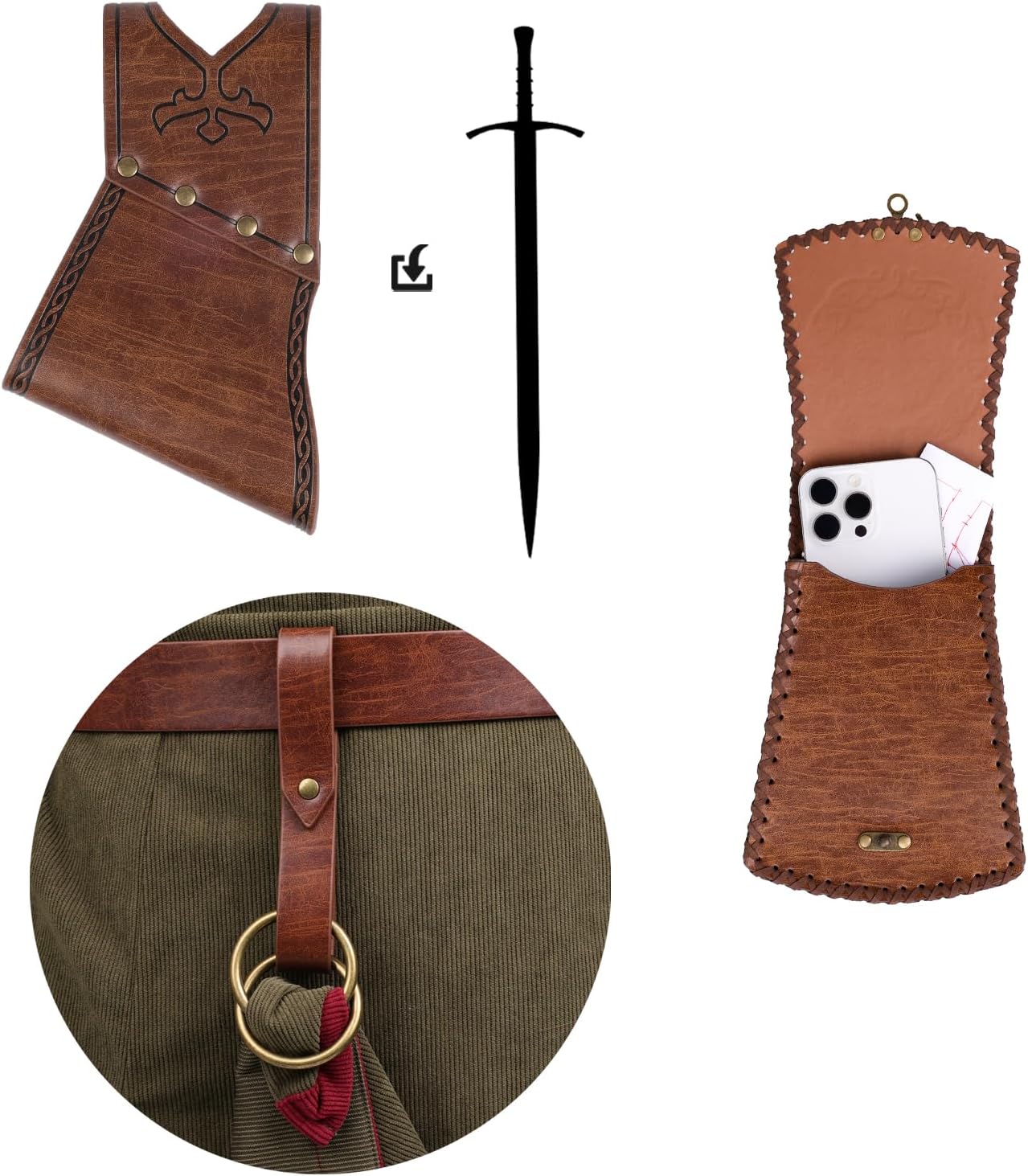 HiiFeuer 5 pcs Sword Frog Accessories Set Viking Costume Accessories, Norse Belt Bag Renaissance Skirt Hike for Ren Faire - Image 5