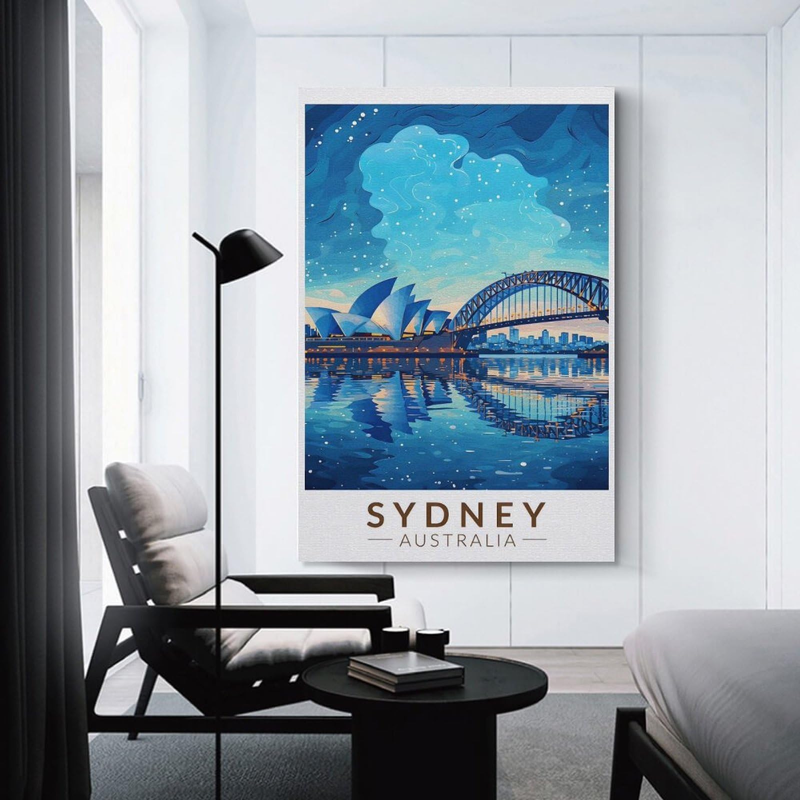 Junmoney Wall Picture Print Sydney Opera House And Harbour Bridge, 24x36inch(60x90cm), for Living Room, Lounge Or Sitting Room, A Home Accent with Warm Character