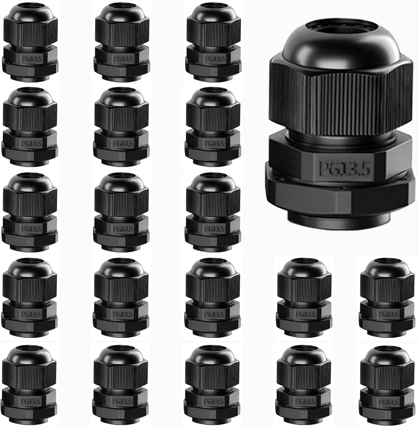 20 pressacavi PG13,5, impermeabili, regolabili, 6-12 mm, in nylon, con guarnizioni (PG13.5, 20 pezzi)