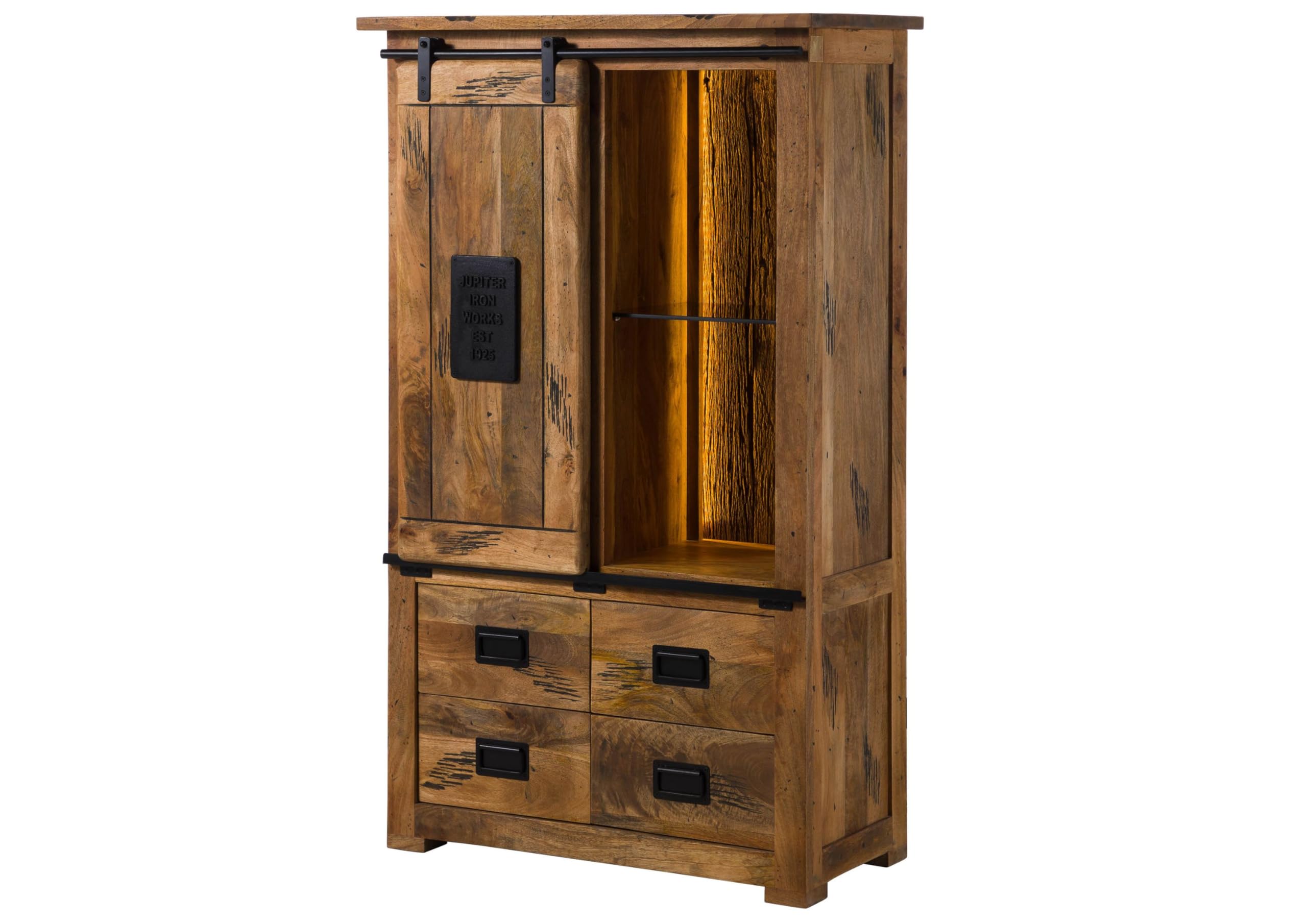 MASSIVMOEBEL24.DE | Schrank Mango/Altholz 90x45x150 Natur lackiert Railway LUX #115, Farbe:Natur lackiert, Größe:90x45x150 cm (BxTxH)