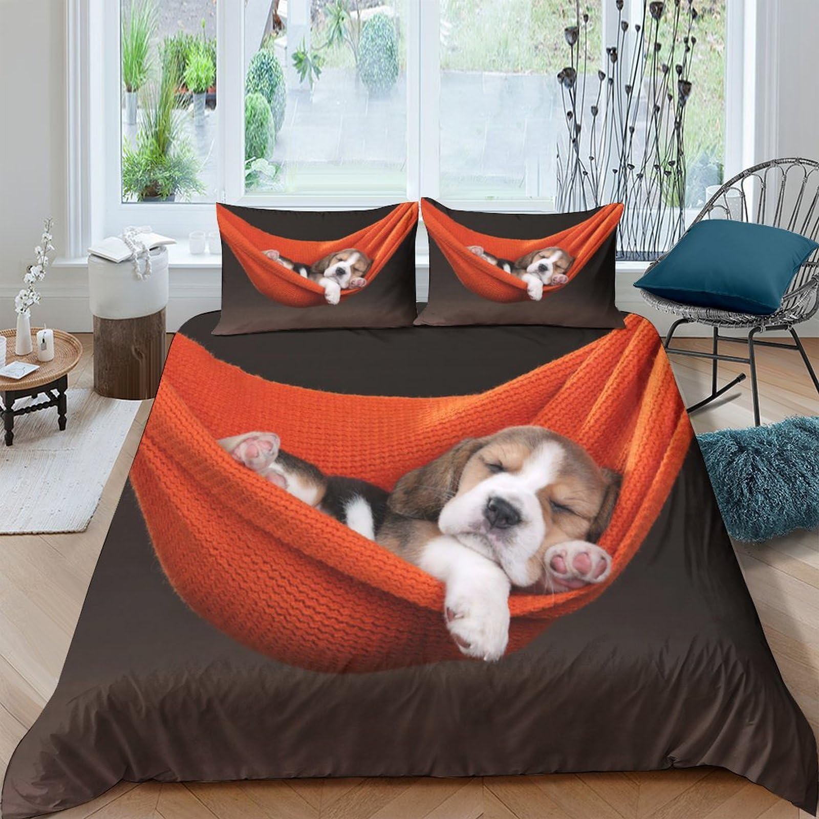 TUFRTGYHN 3D Printed Puppy in Hammock Duvet Cover Microfiber Soft Breathable Dog Animal Bedding Set with 2 Pillowcases, Bedroom Decor Single（135x200cm）