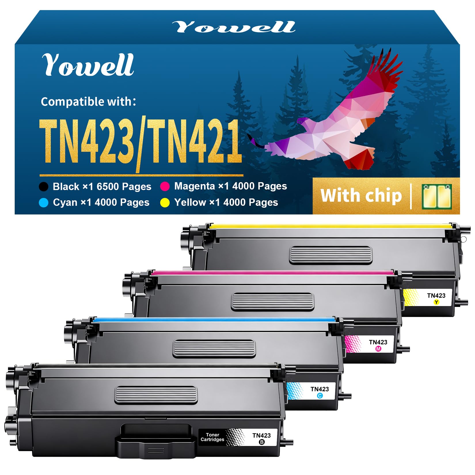 Yowell TN423 MFC-L8690CDW Toner Compatible para Brother TN-423 TN-421 para Brother MFC-L8690CDW Toner para HL-L8260CDW DCP-L8410CDW HL-L8360CDW MFC-L8900CDW 8690CDW 8260CDW (TN 423 Paquete de 4