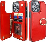 Vista 9 de ONETOP - Funda tipo cartera para iPhone 15 Pro Max con soporte para tarjetas, anillo de rotación de 360°, bloqueo RFID, piel sintética, doble cierre