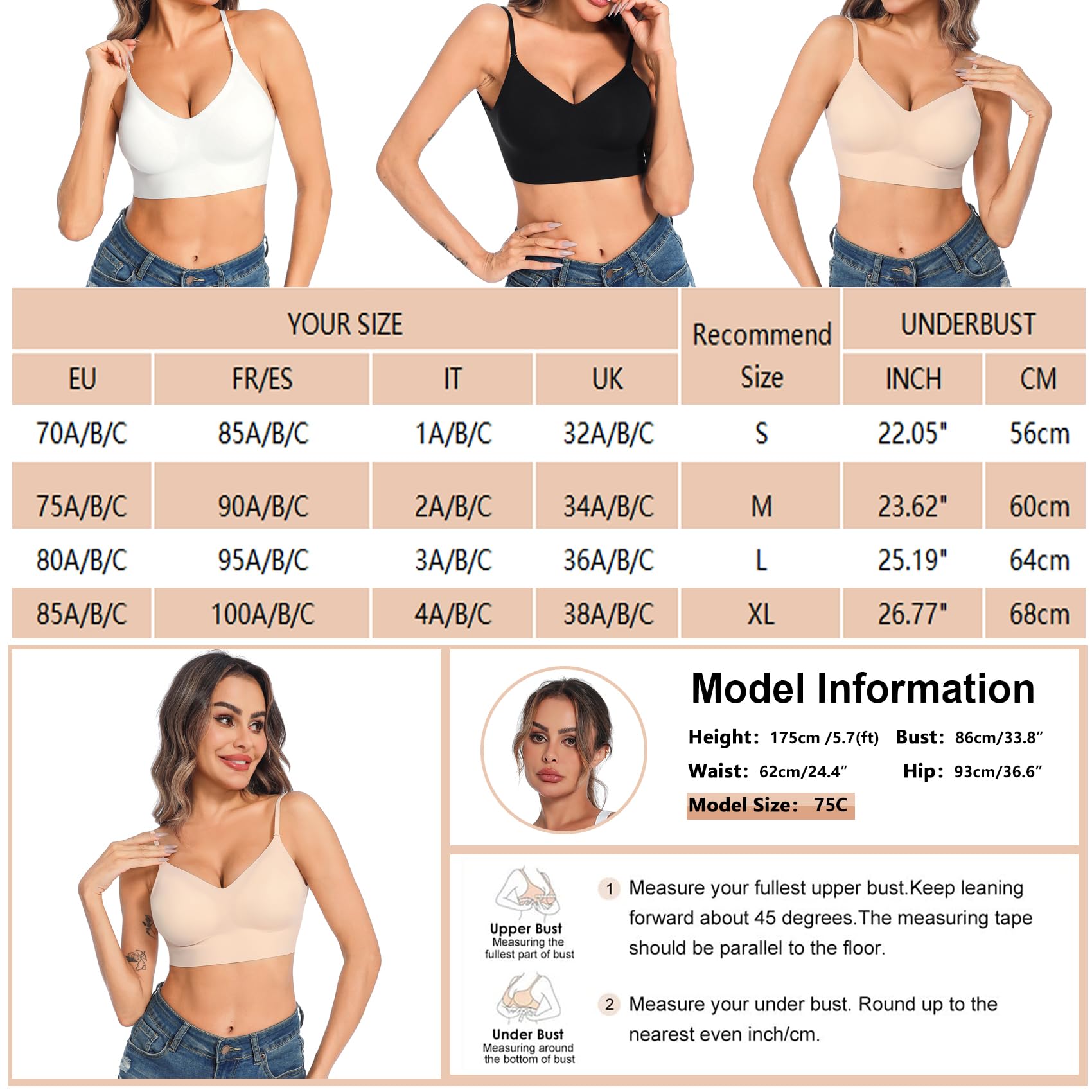 Sujetador Básico para Mujer sin Aros Push up con Tirantes Regulables Multi-Wear