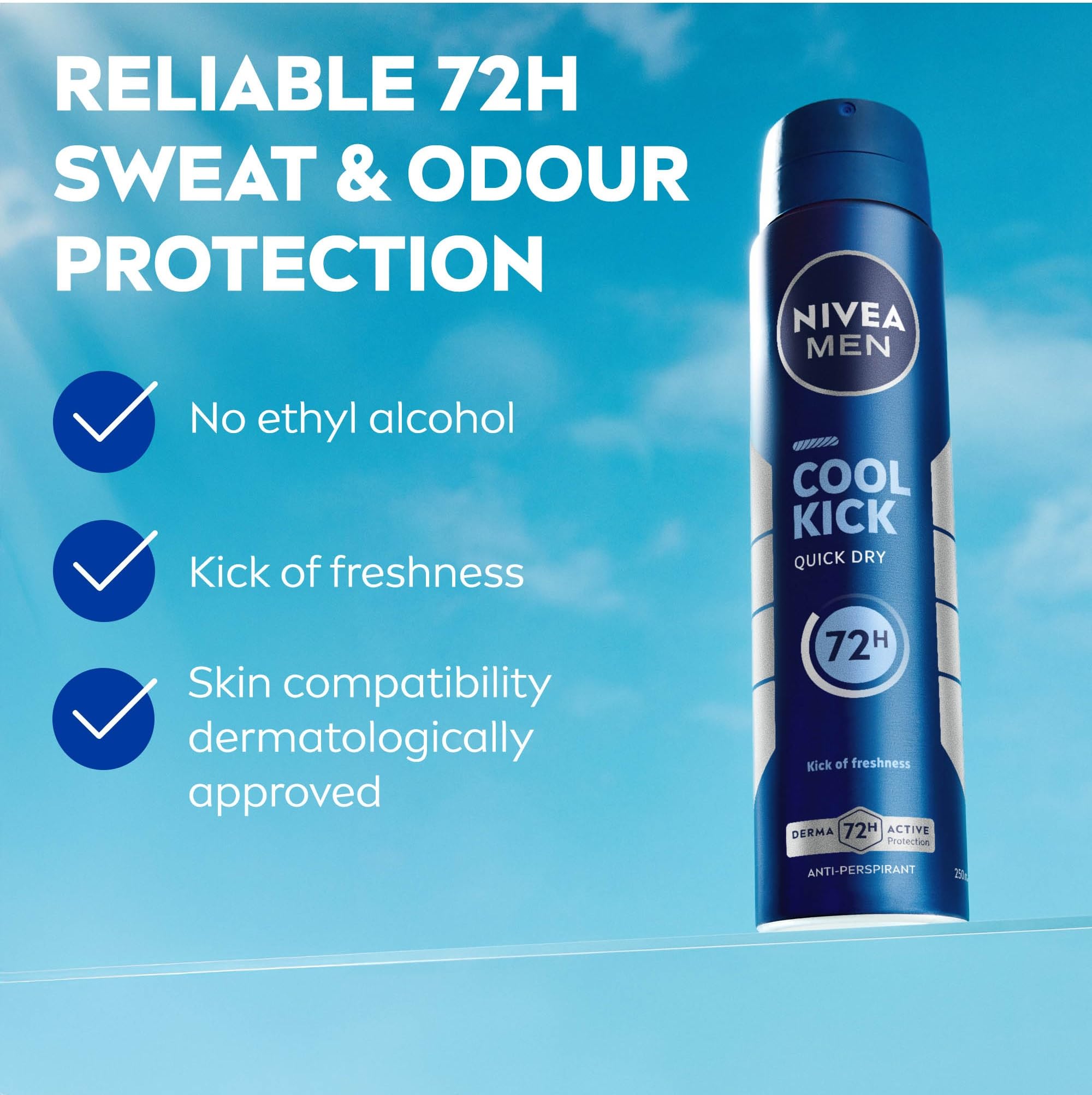 NIVEA MEN Cool Kick Spray Anti-Perspirant (250ml, Pack of 6