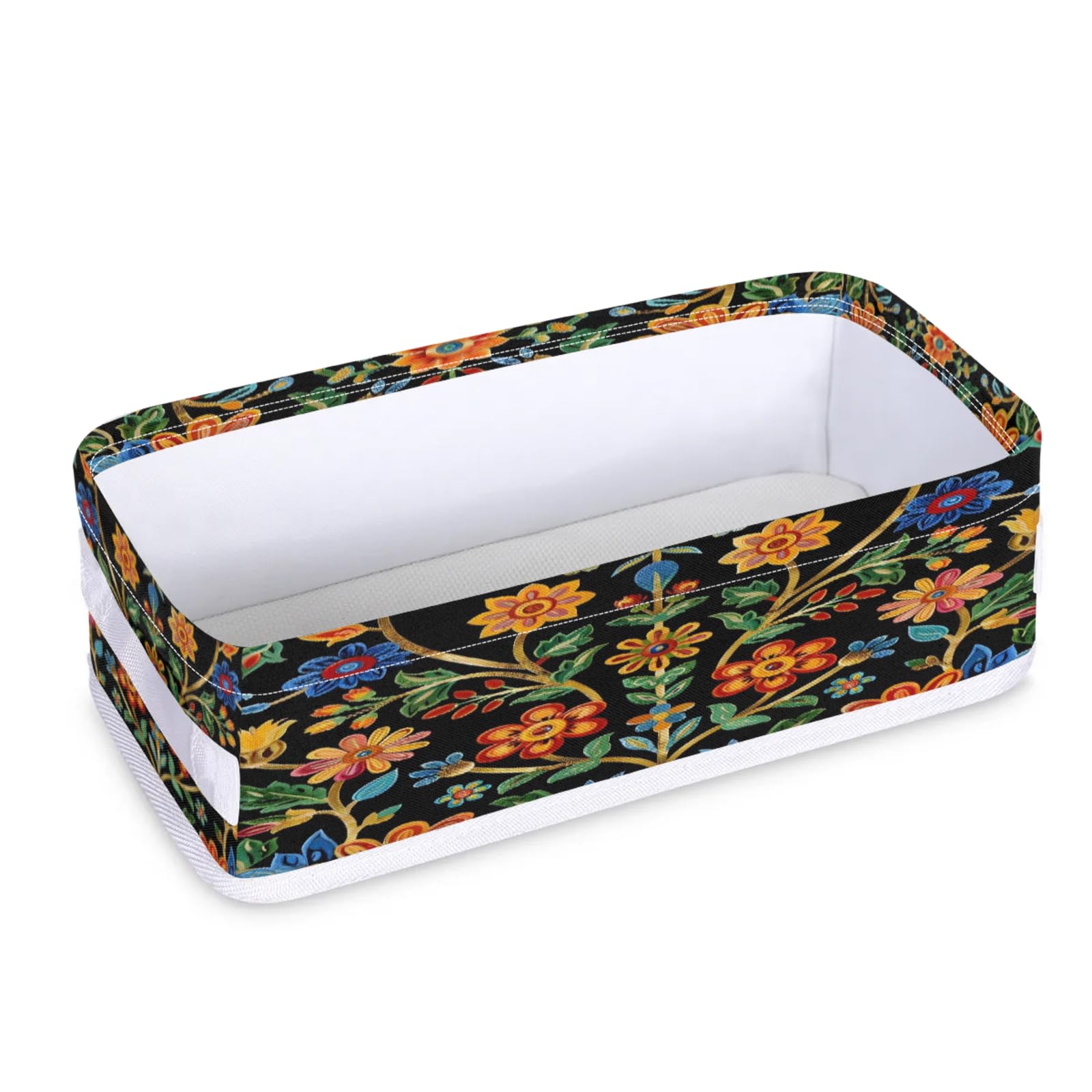 Tablerazzi Toilet Tank Topper Paper Basket with Handle, Mexican Fiesta Bathroom Storage Basket for Organizing, Mexico Flower Small Fabric Storage Bins for Bathroom Decor