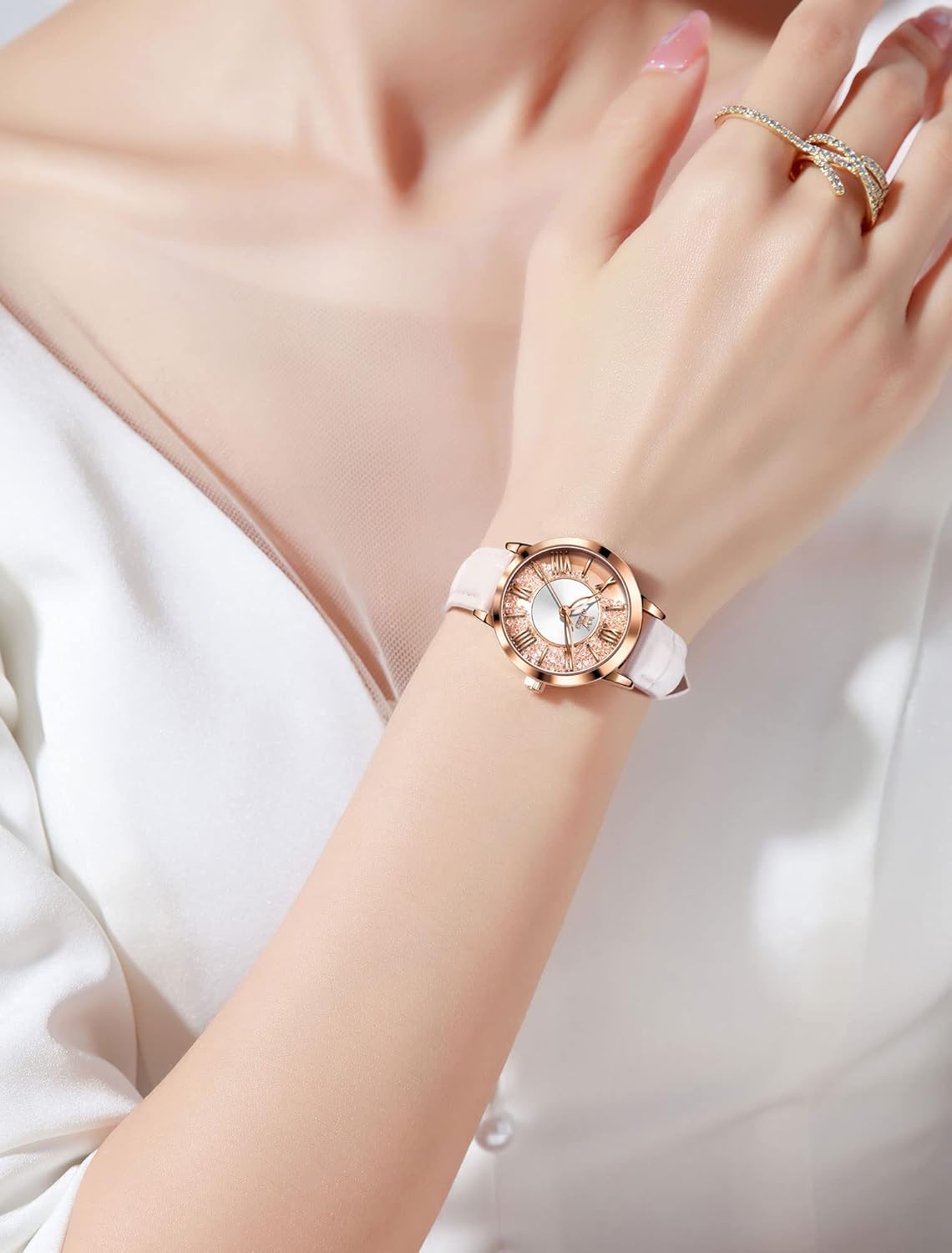 OLEVS Leather Watch for Women Classic Vintage Women Watches Roman Numerals Ladies Dress Watch Waterproof Analog Quartz Womens Wrist Watches Relojes para Mujer Pink, Red, White Leather Strap - Image 9