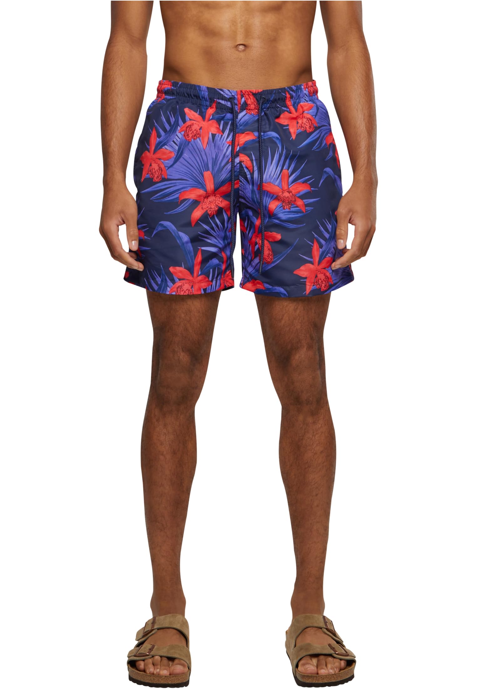 Urban Classics Pattern Swim Shorts Palm Männer Badeshort schwarz/Oliv Basics, Streetwear