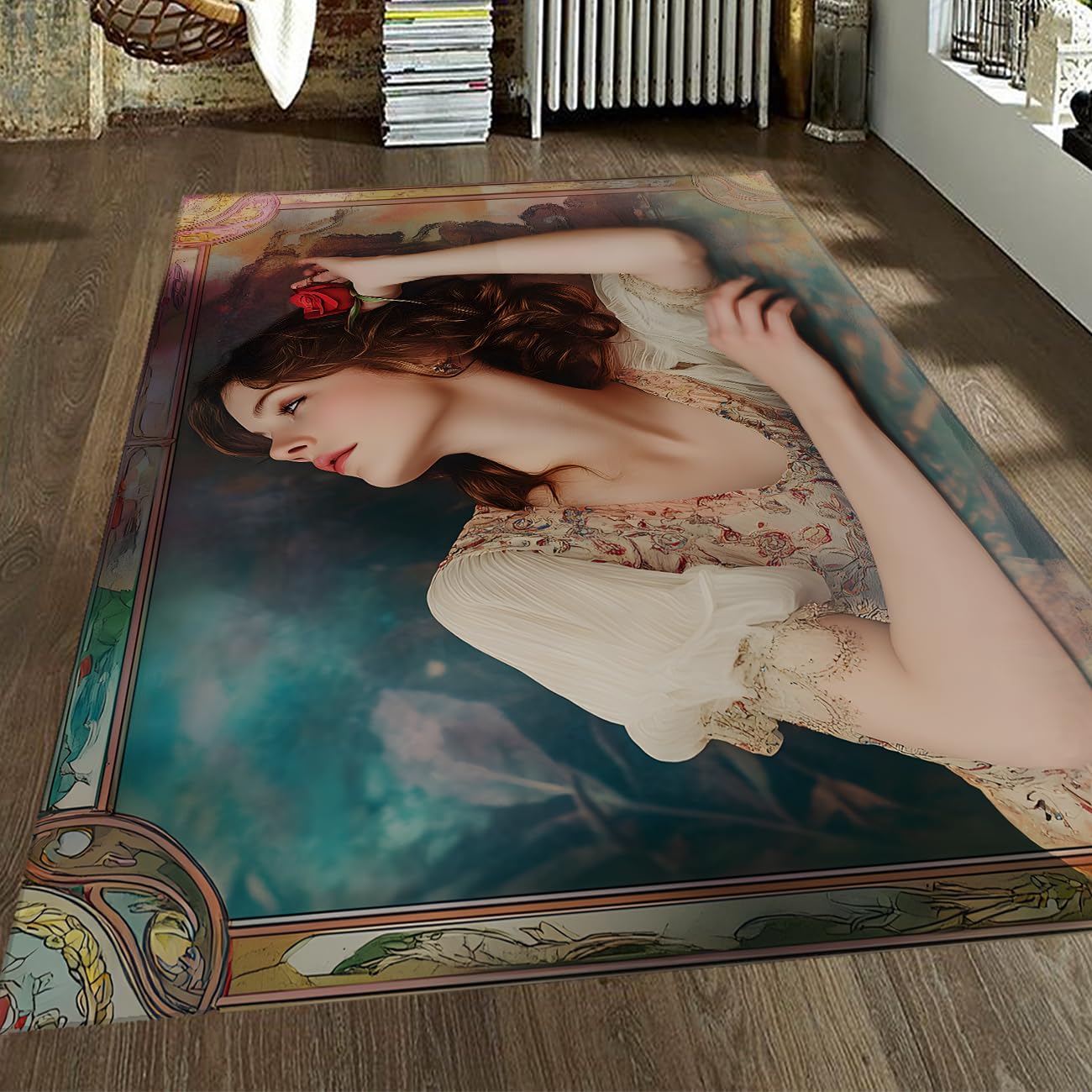 Tapis de salon portrait romantique victorien femme pour chambre