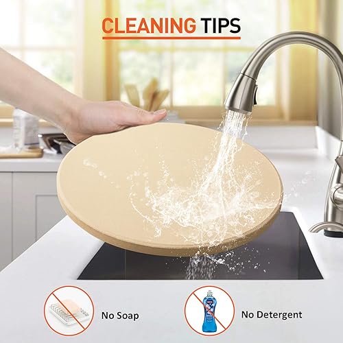 Miniatura 7 de Arcedo Piedra de pizza de 12 pulgadas para horno y parrilla, piedra de hornear redonda de cordierita de 12 pulgadas, resistente al choque térmico