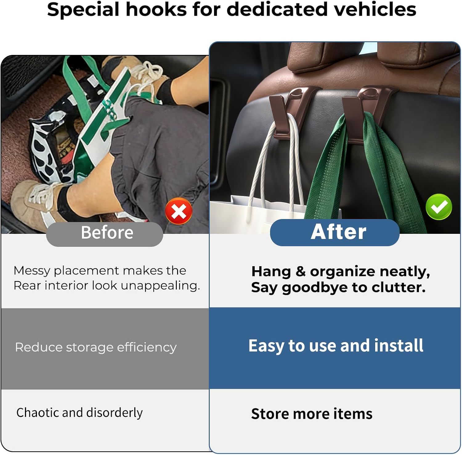 2 Packs Upgraded Foldable Car Seat Headrest Hidden Hooks for Volvo XC90 XC60 XC40 S90 S60 C70 V90 V60 EX30 EX90 60/90 Series Accessories, Storage Organizer for Purse Bag Toy Bottle (Brown)
