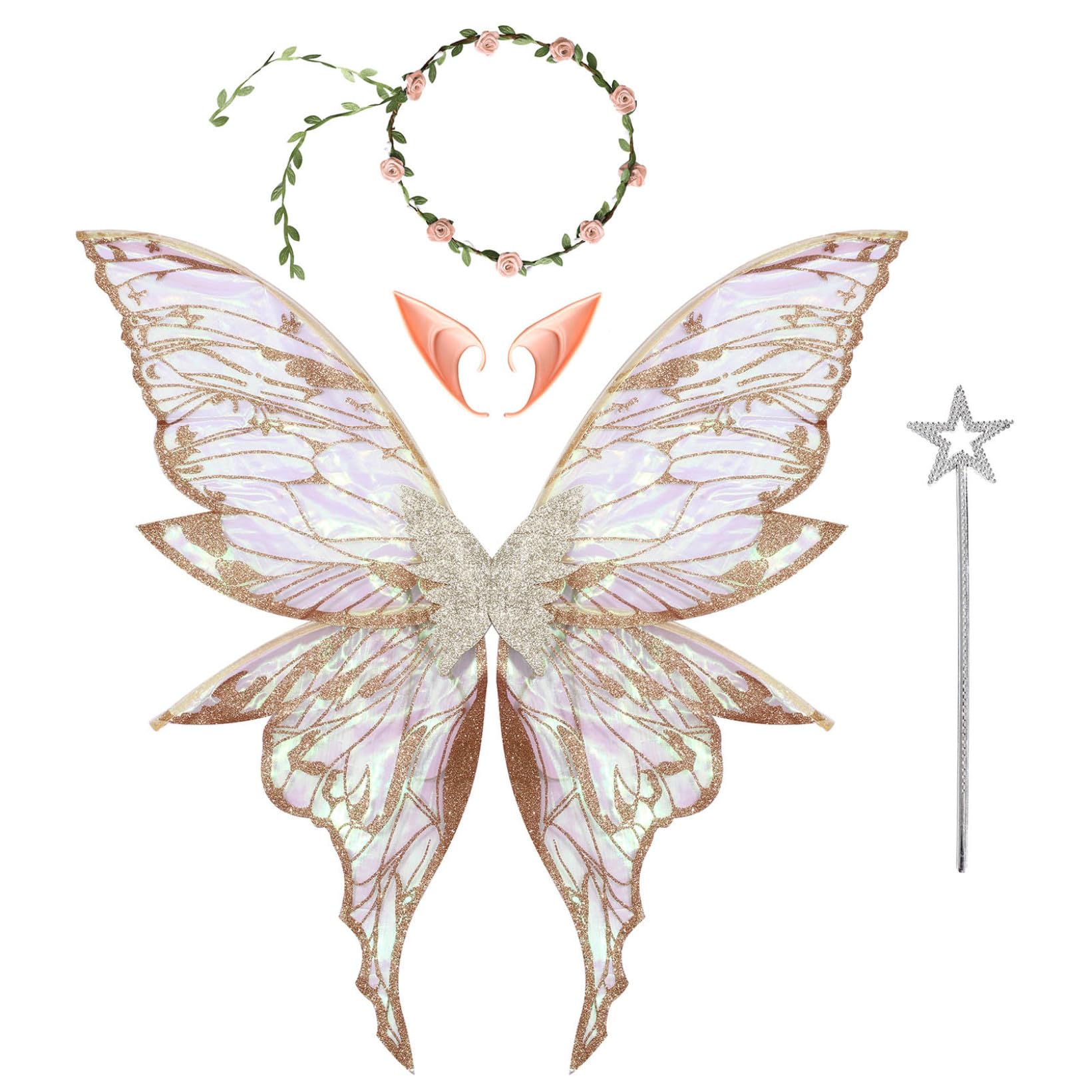 JanJean Fairy Wings Fairy Wings for Adult Women Girls Butterfly Wings Fairy Wings for Halloween Birthday Chrismas Party Gold One Size