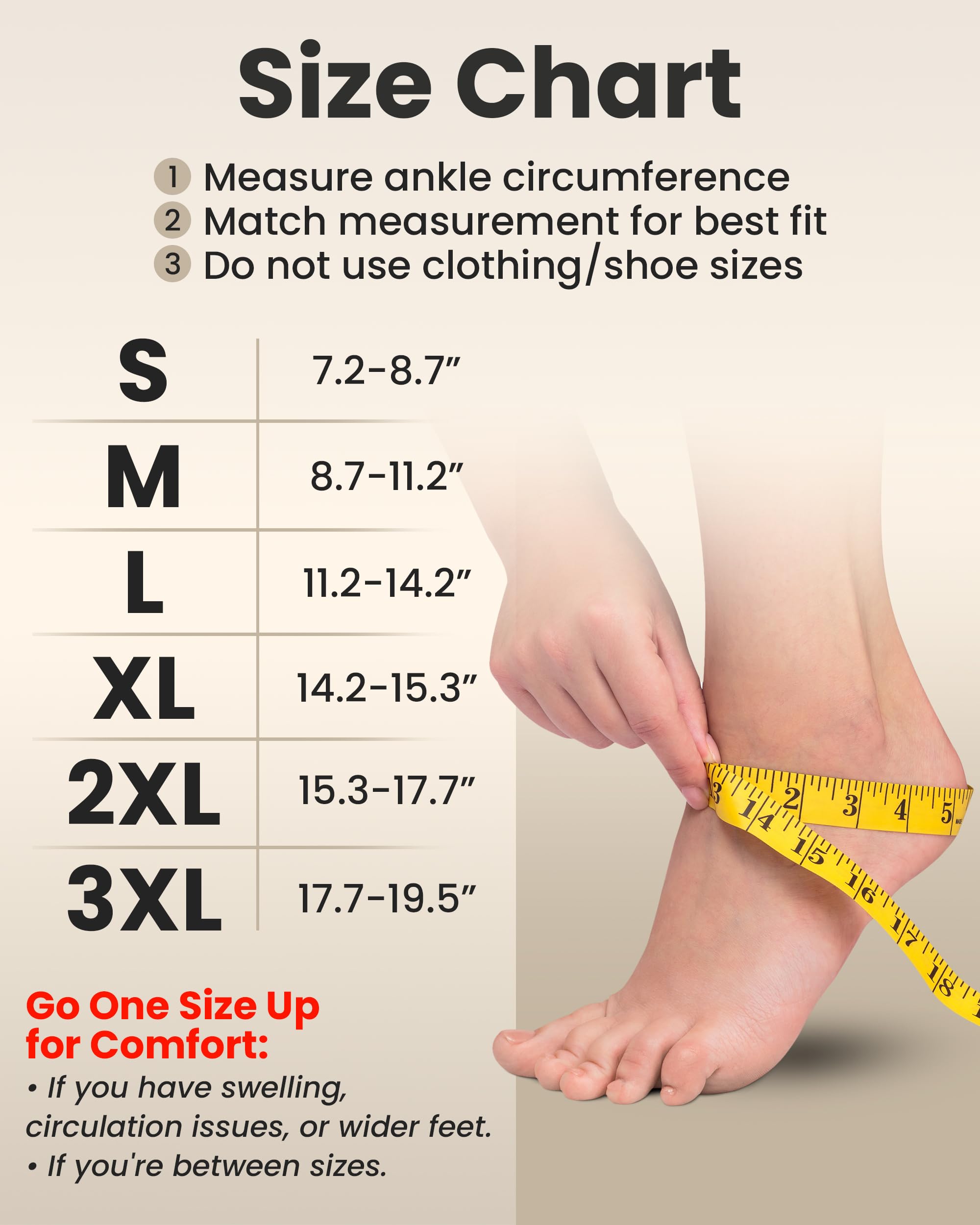 KEMFORD Ankle Compression Sleeve - Plantar Fasciitis Braces - Open Toe Compression Socks for Swelling, Sprain, Neuropathy, Foot Arch Support for Men and Women - 20-30mmhg, L, Beige