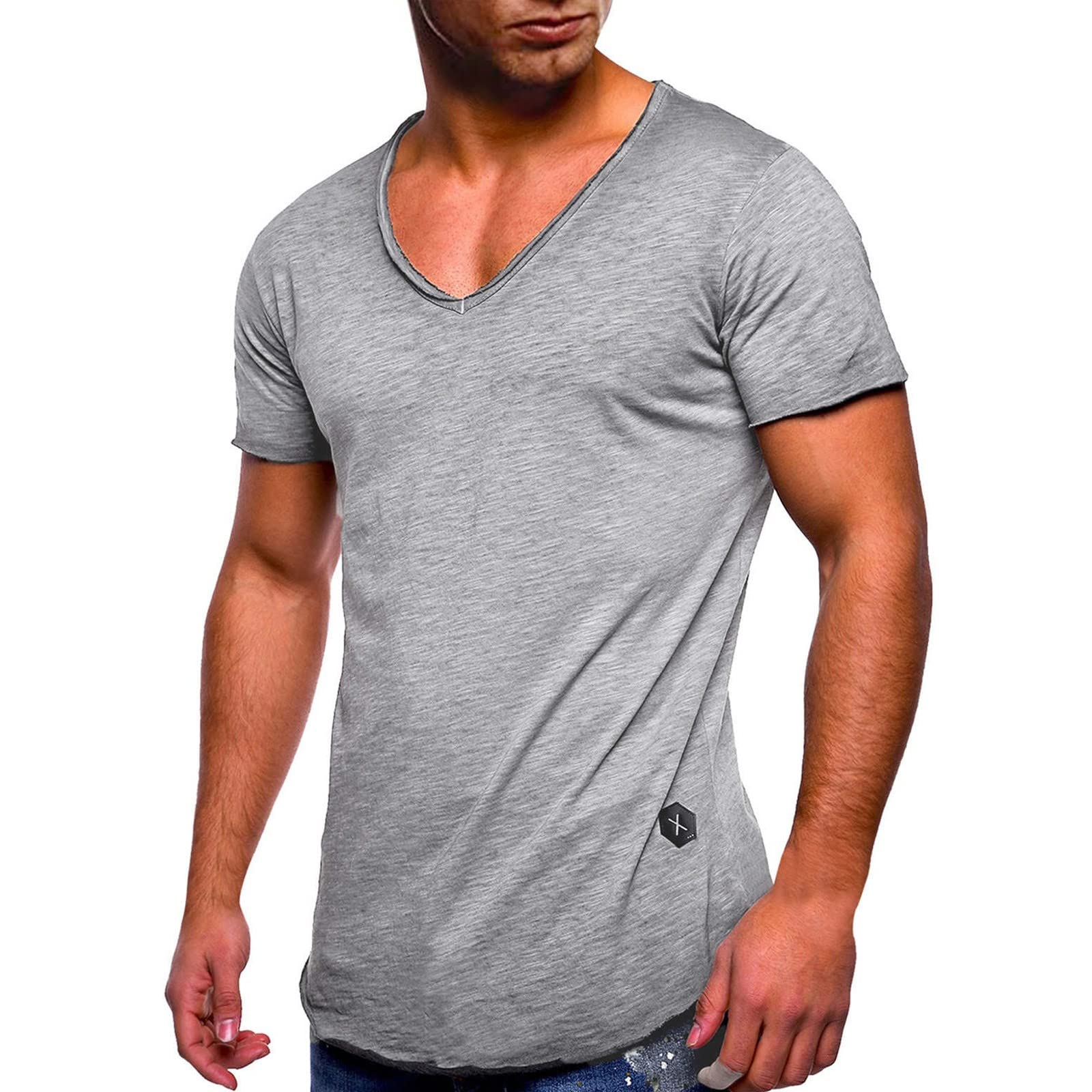 CenlangMen's Short Sleeve Casual Slim Fit T Shirts V Neck Basic Designed Muscle Gym Workout Athletic Tee Shirts Tops