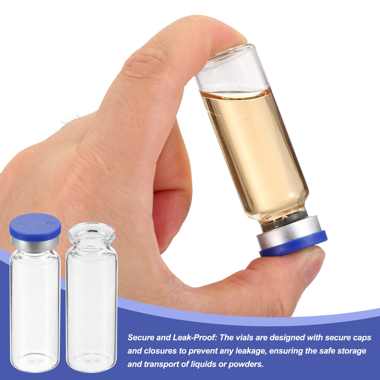 PATIKIL Flacons d'échantillons de 15 ml, lot de 100 flacons vides de laboratoire avec bouchon en caoutchouc butyle, coques à sertir et étiquettes en verre borosilicaté, transparent