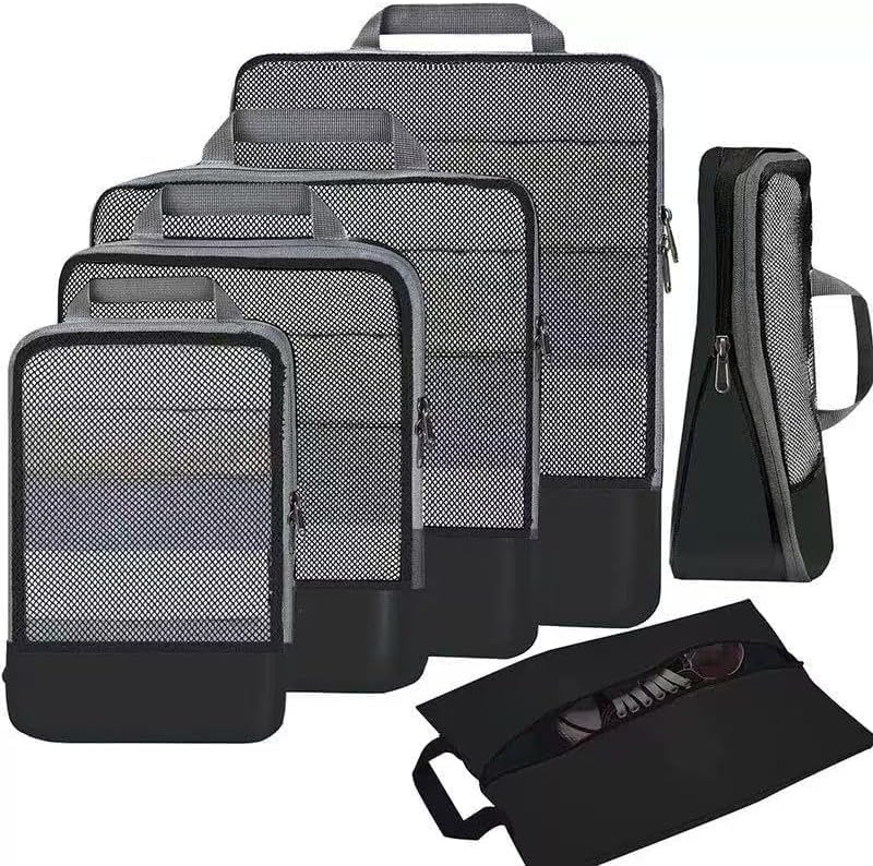 LSLCQW 6 Set Lightweight Compression Packing Cubes with Packing List, Anti-Tearing Expandable Organizer Bags for Travel, Black - image 1