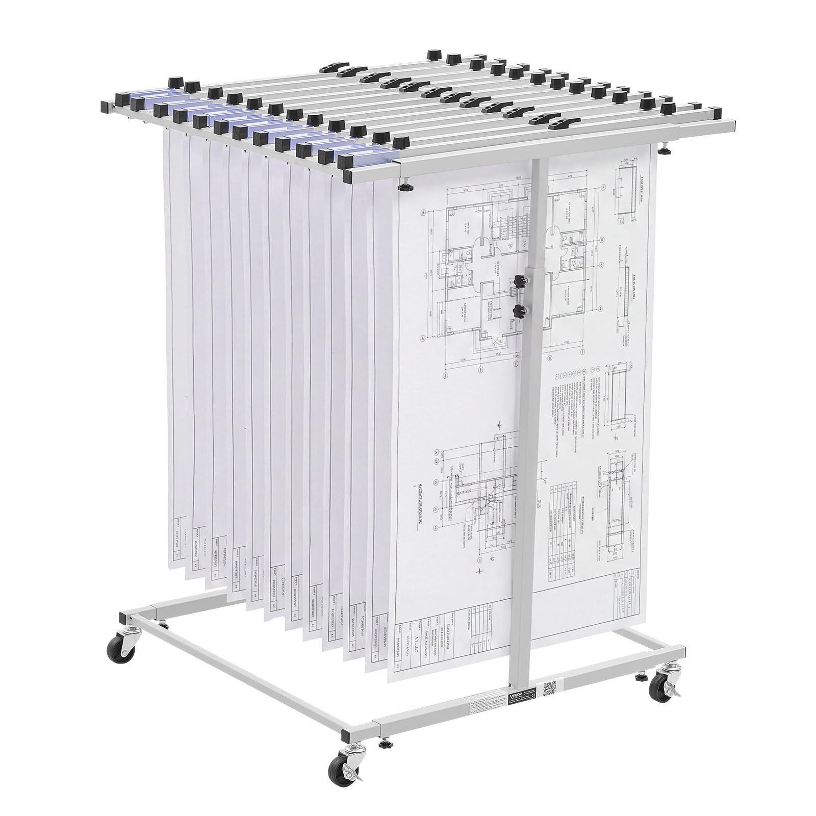 VEVOR Soporte de Almacenamiento para Planos, Estante Colgante para Blueprints, sin Abrazaderas, Móvil con Ruedas, Organizador para Mapas Carteles Archivos, para Ingeniería Construcción Oficina Hogar
