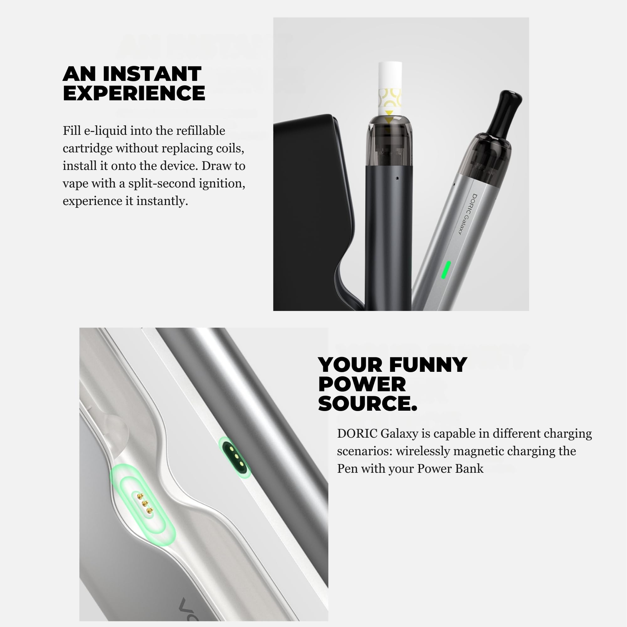 VOOPOO Doric Galaxy With Power Bank Vape Kit - E-cigarette Starter Vape  Kit, Long-lasting 500mAh Battery And 1800mAh Power Bank, 10w, MTL Vaping,  Inhale Activated, No Nicotine (Black): Amazon.co.uk: Electronics & Photo