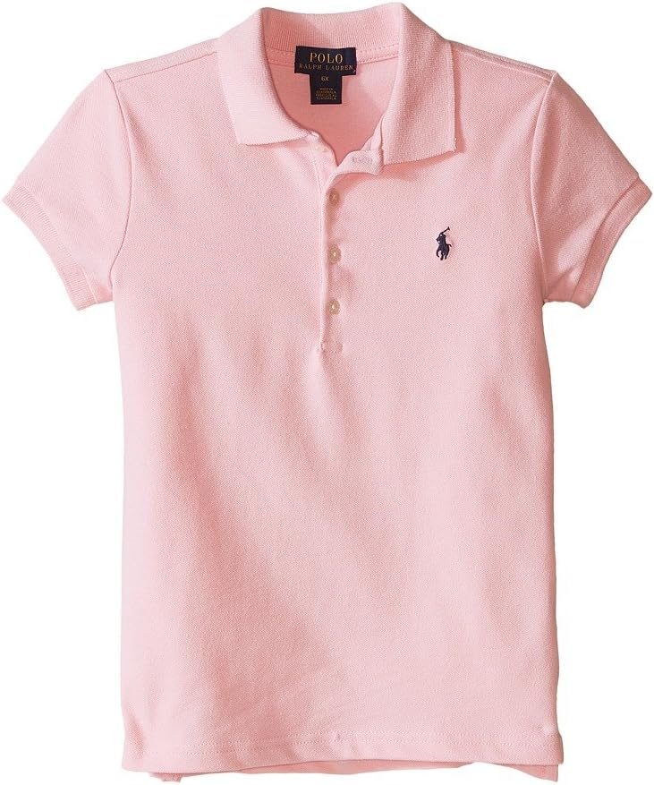 Girl's Short Sleeve Mesh Polo Shirt (Little Kids) Carmel Pink 5 Little Kids