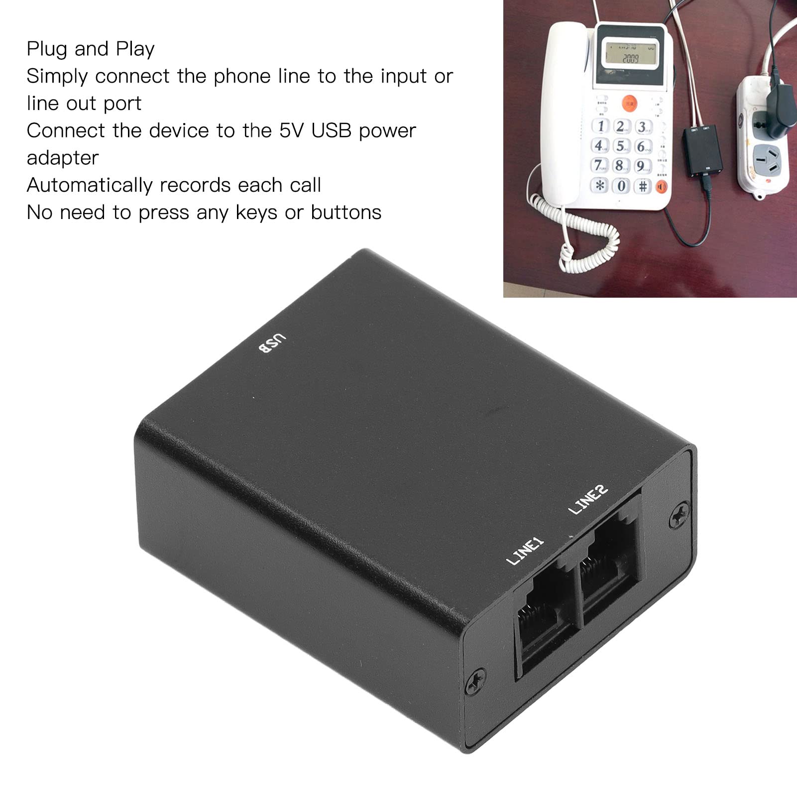 Registratore Telefonico USB Built in 32G Storage Porta RJ11 Suono Chiaro Telefono Automatico Supporta Tutti i Telefoni Analogici (Spina UE)