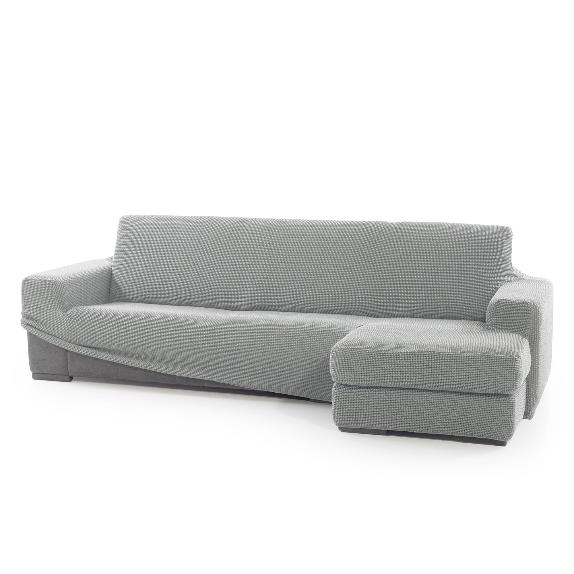 SOFASKINS® Funda para Chaise Longue superelástica, Funda de sofá con reposabrazos Corto Derecho, Transpirable, cómoda y Duradera, Dimensiones compatibles del sofá (210-340 cm), Color Gris Claro
