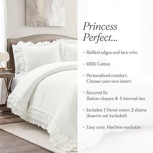 Miniatura 9 de Lush Decor Ella - Juego de funda de edredón de 3 piezas, 100% algodón, 100% algodón, tamaño matrimonialqueen, color blanco