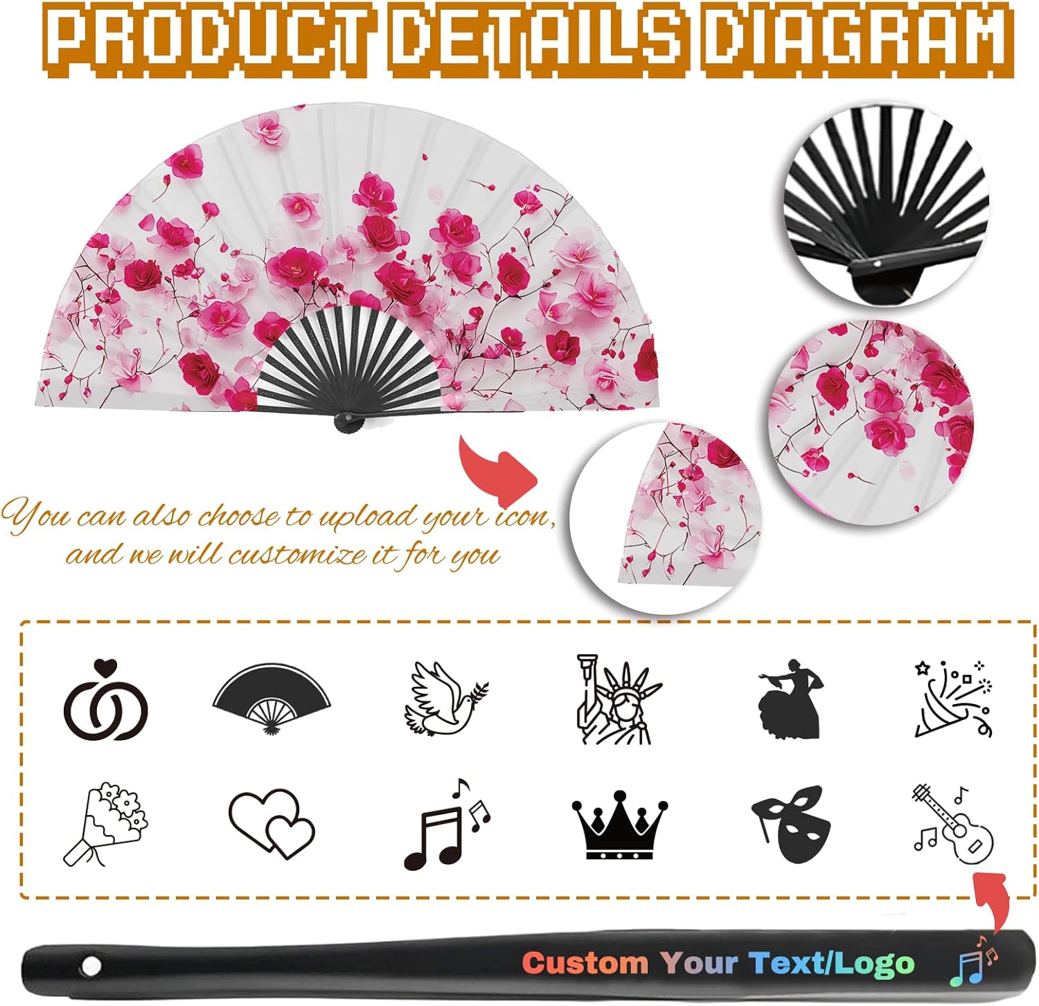 10 Pcs Custom Popping Fans for Line Dancing Bulk Personalized Hand Fans for Women Foldable for Dancing Customize Rave Clack Fans with Pictures Text for Wedding Graduation Dance Parties 13IN