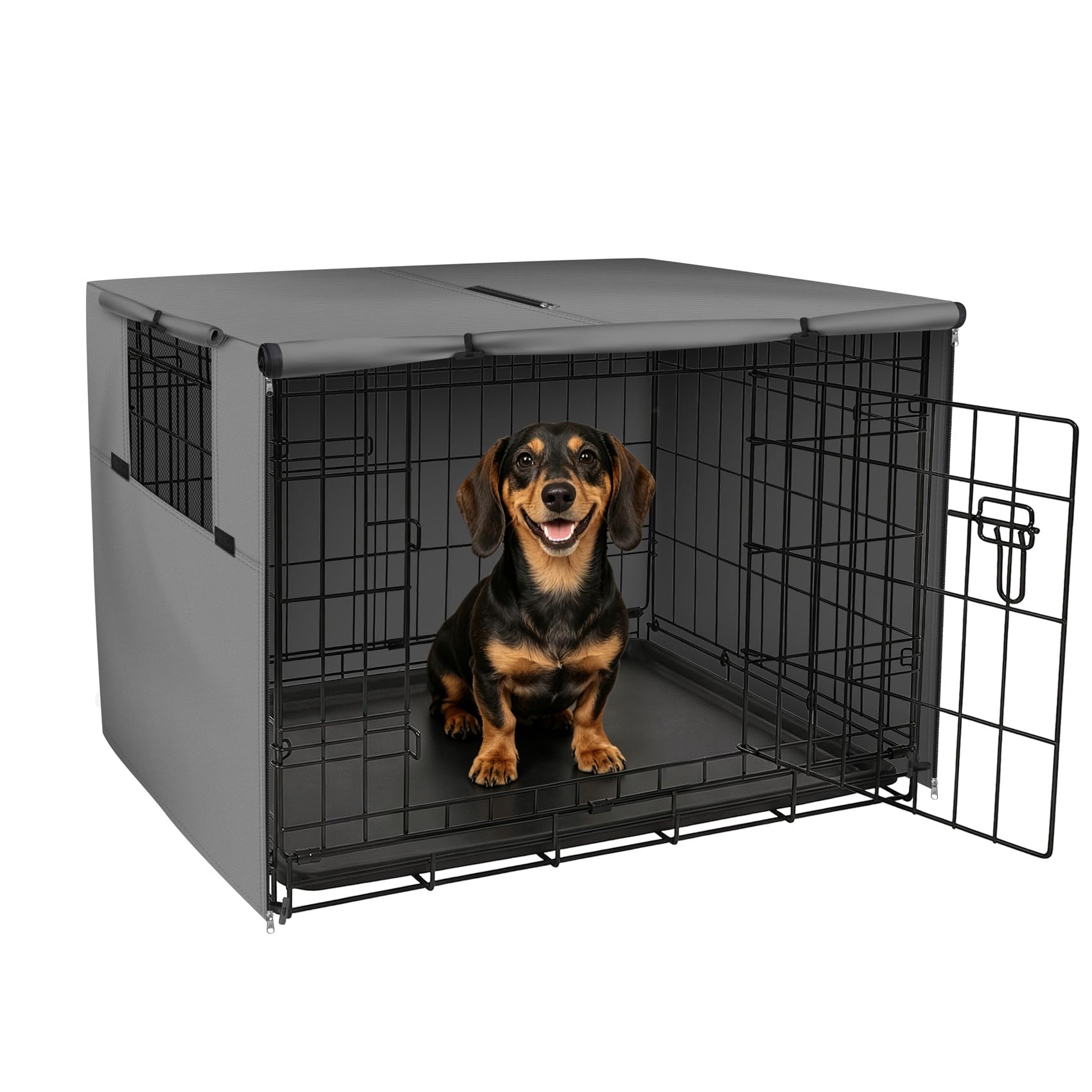 Explore Land Dog Crate Cover Durable - Polyester Pet Kennel Cover Universal Fit for 24-48 inches Wire Dog Crate (24 Inch (Pack of 1), Grey Cover)