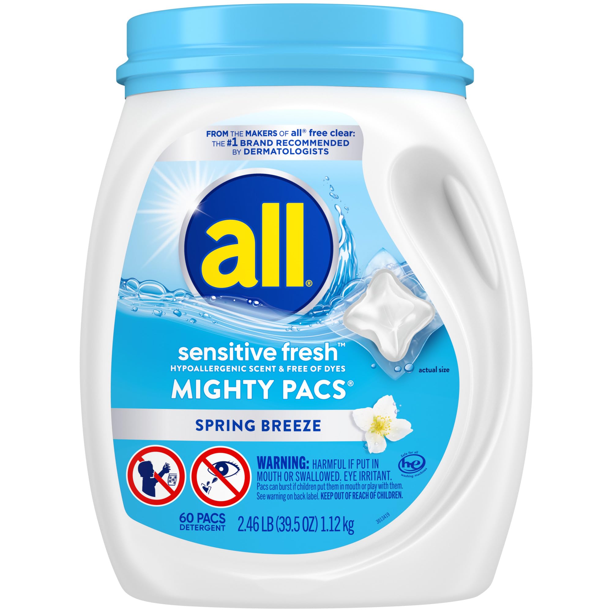 all Unit Dose Laundry Detergent, Mighty Pacs, Sensitive Fresh, 60 Count