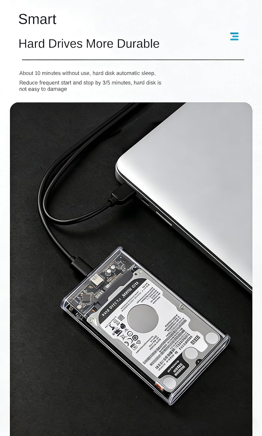 USB 3.1 External Hard Drive Enclosure for 2.5 Inch SATA HDD/SSD, Transparent Case with UASP, 6TB Support, Tool-Free Installation, 5Gbps Transfer, Ultra Slim 13mm, Includes USB C to A Cable