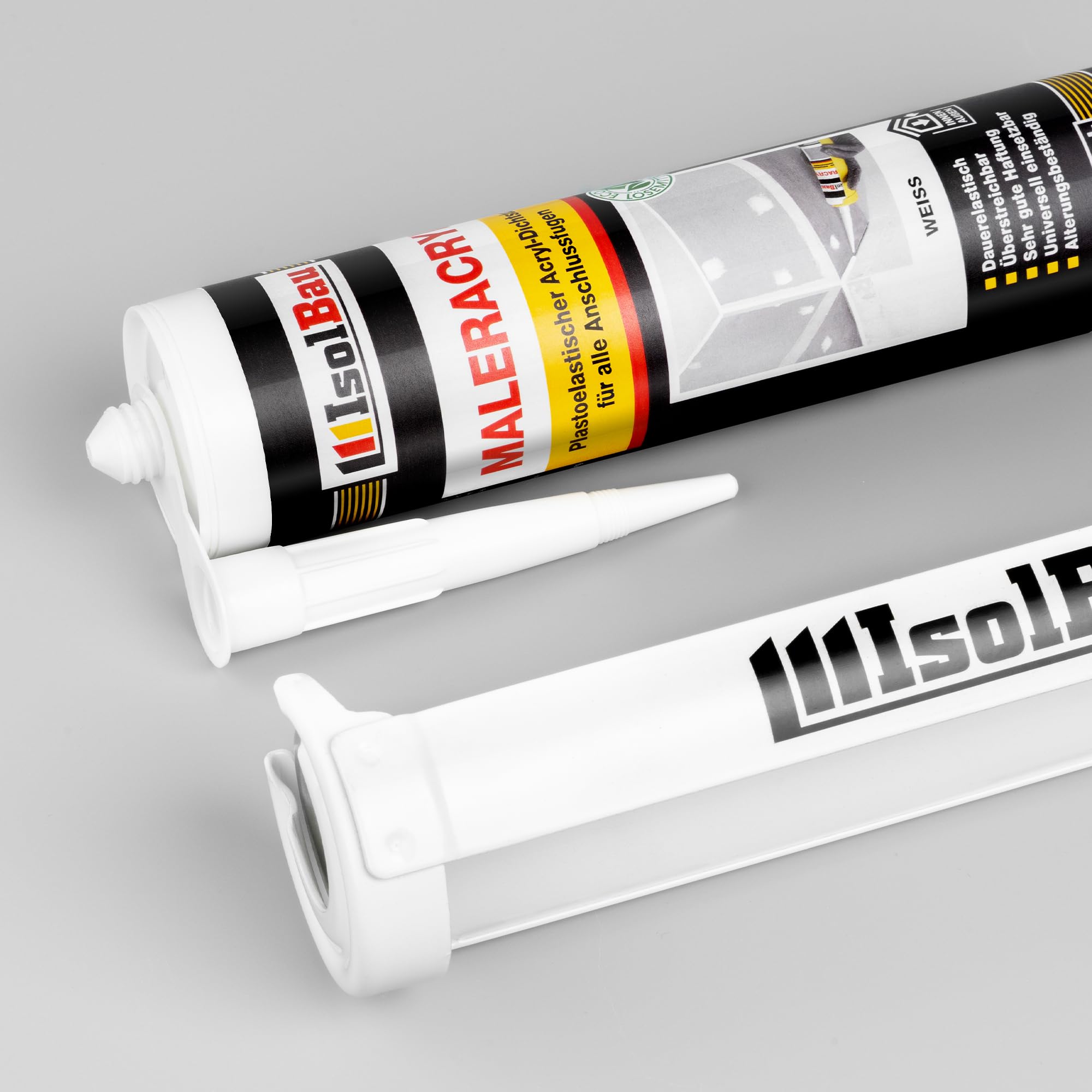 Isolbau Maleracryl 24 x 300 ml Weiß - Plastoelastischer Acryl-Dichtstoff zum Abdichten von Fugen im Innen- & Außenbereich - Kartusche