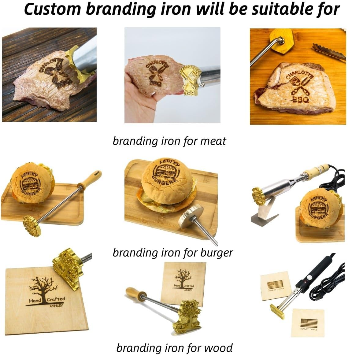 Custom Branding Iron For Food, Custom Branding Iron For Burger Buns, Custom Branding Iron For Wedding, Wood Leather Branding Iron, Gifts For Father's Day, Meat Branding Iron (1inch/2.54cm)