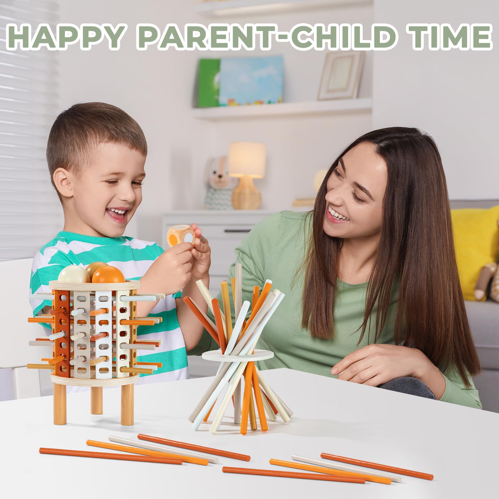 Vicloon Gioco Montessori In Legno 36 Pezzi – Torre Con Bastoncini Colorati E Dadi – Gioco Da Tavolo Per Famiglie E Bambini 3-9 Anni – Idee Regalo Educative