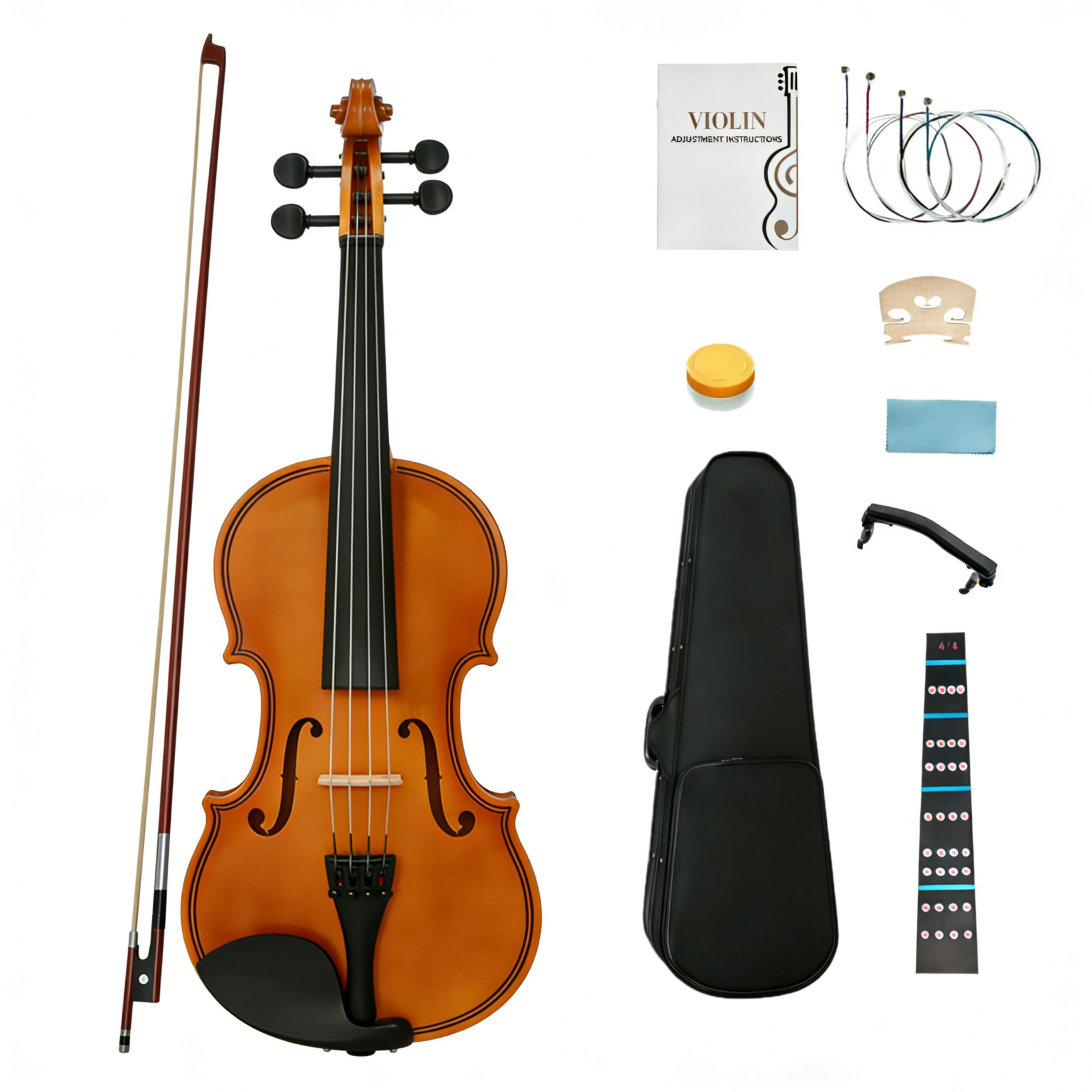Ktaxon Violino full size, violino acustico 1/2 con custodia portatile, adesivo guida per dita, panno per lucidatura, muto, set extra di corde per violino, spalliera, colofonia e archetto