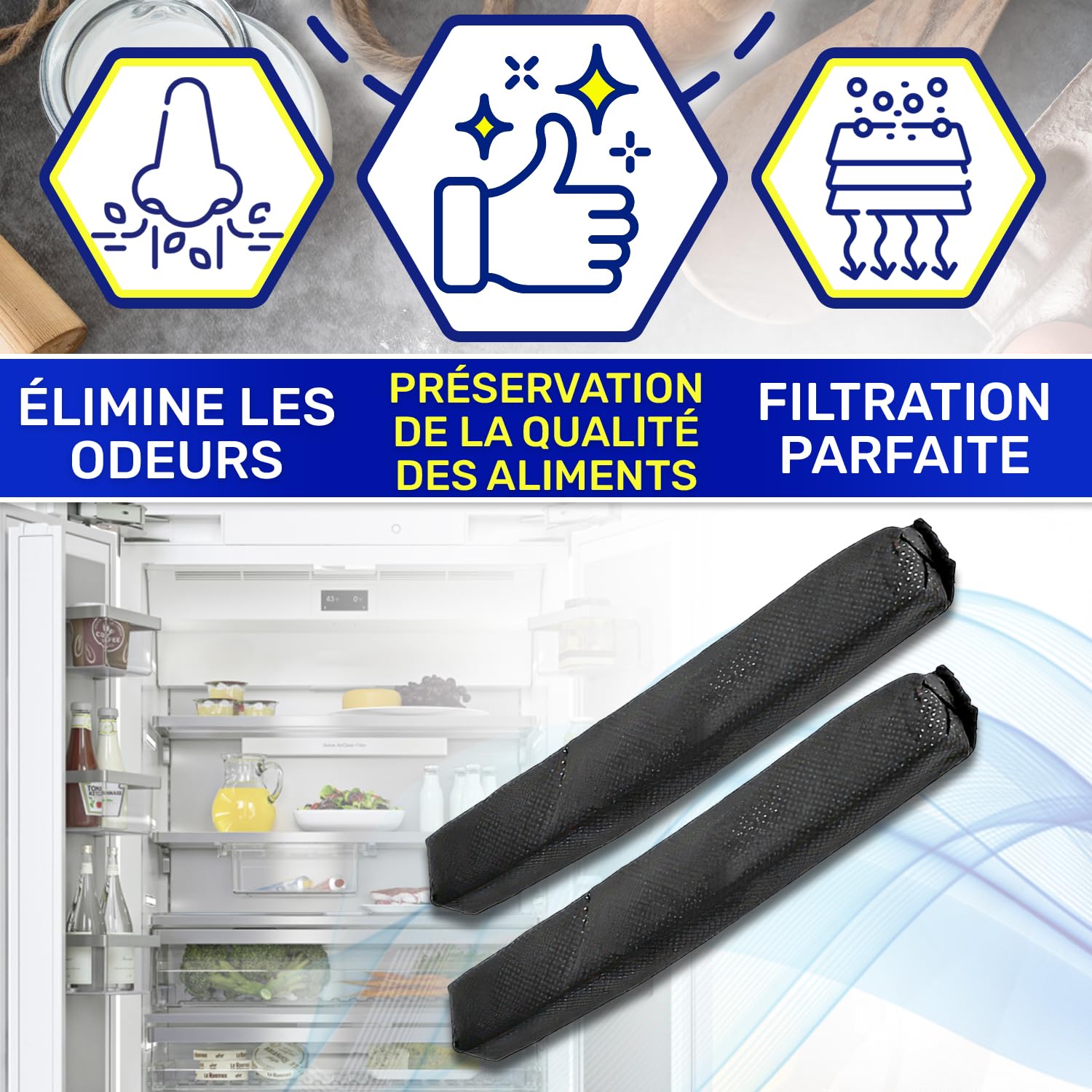 Lot de 2 filtres à charbon actif pour réfrigérateur avec code d'origine 07236280 7236280 pour Miele MONTERAL