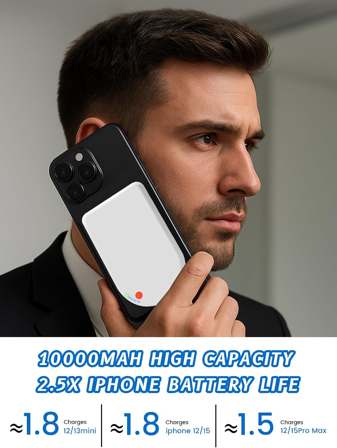 Magnetic Portable Charger, 10000mAh Wireless Power Bank USB-C Cable, MagSafe-Compatible Battery,Portable Charger Power Bank for iPhone 17/16/15/14/13/12 Series, Samsung,Android (White) - Image 3