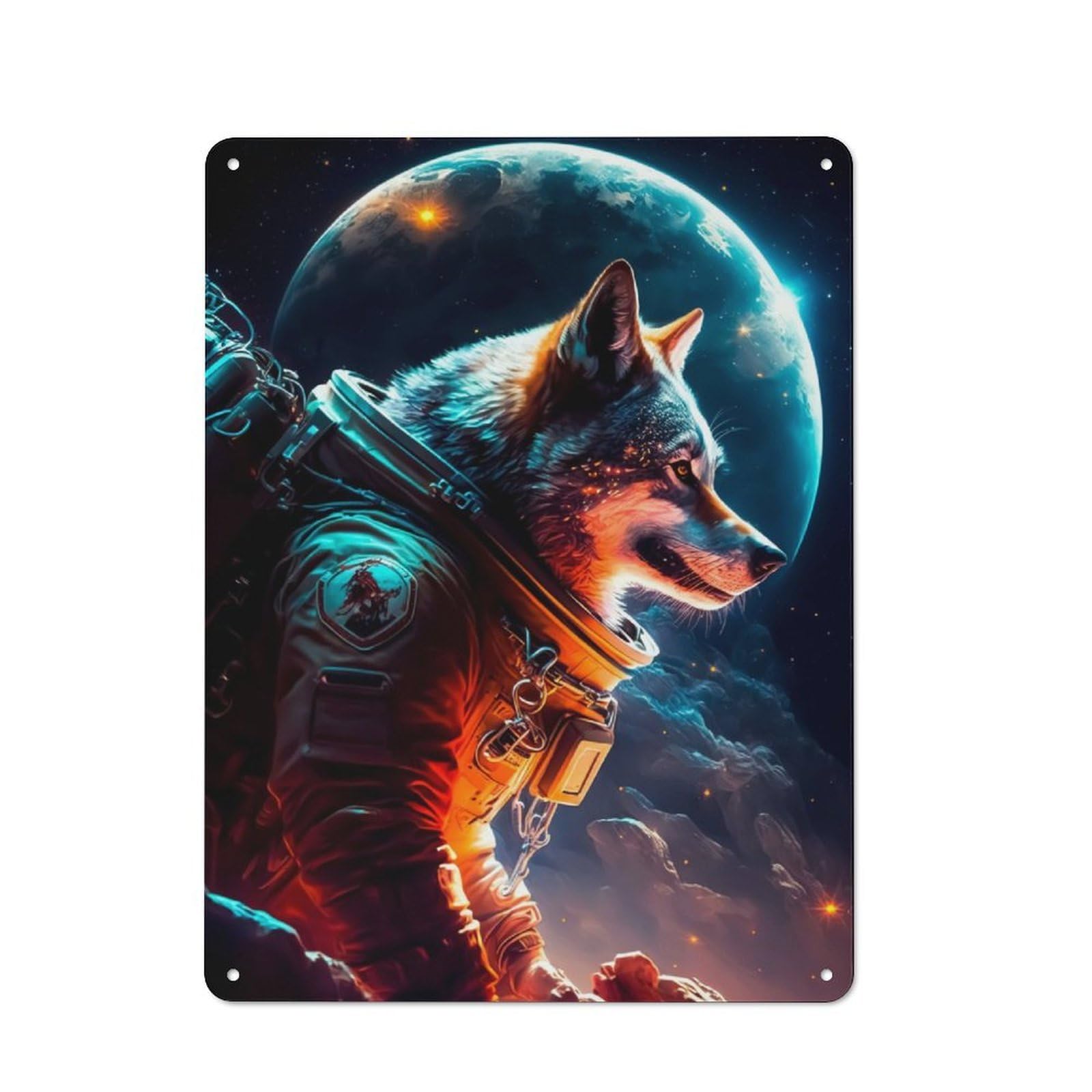 Junmoney Wolf Spacial Metal Plaque 40X30cm With For Workshop Wall, Retro Decor, For Garage, Workshop And Man Cave Decoration
