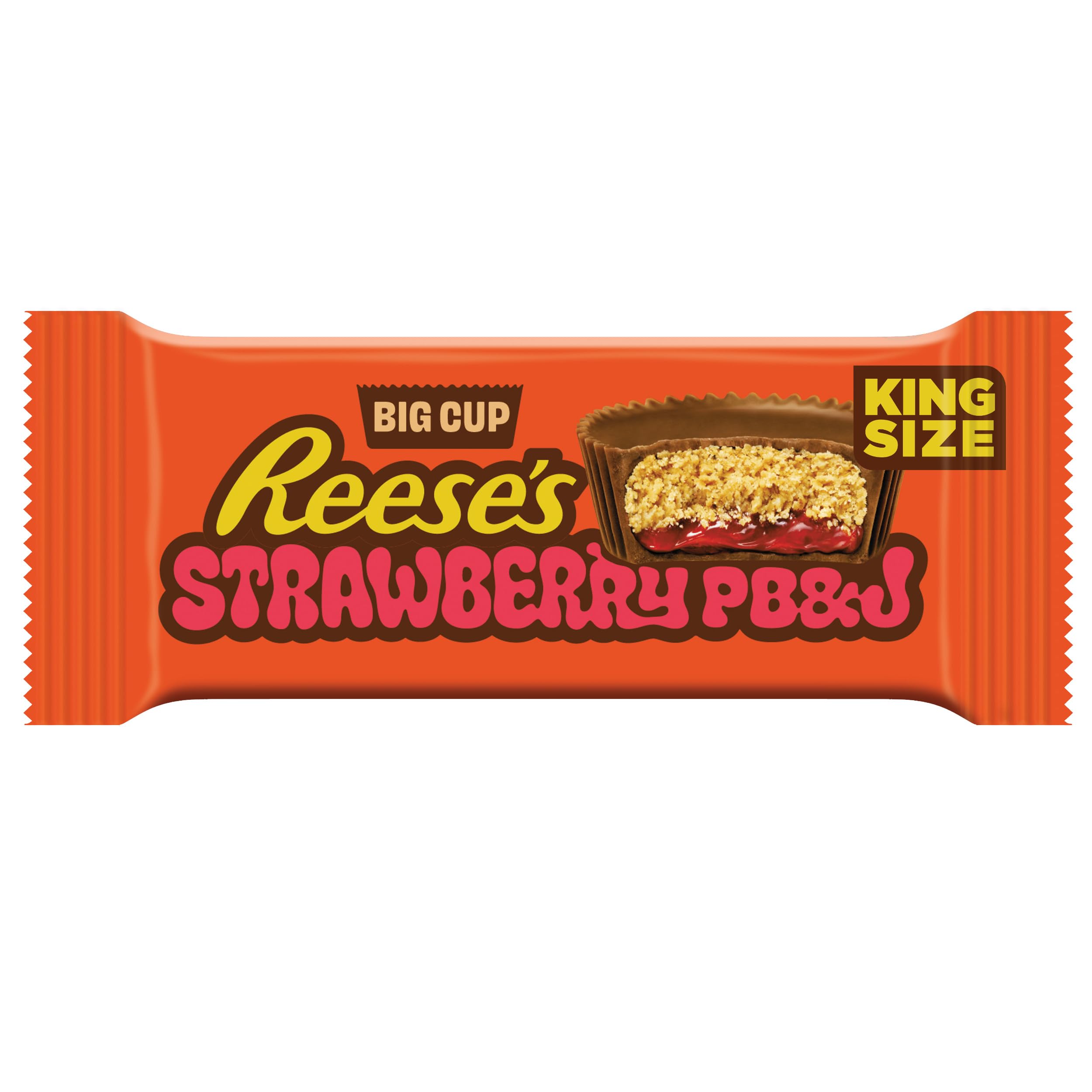 REESE’S Big Cup Peanut Butter & Jelly, Milk Chocolate Flavour Candy, Classic PB&J Strawberry Flavour - Single King Size Pack 79g
