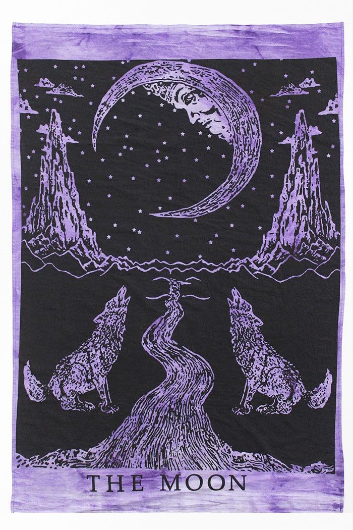 AVA Collections Tapestry Multicoloured Wall Hanging Psychedelic Tapestries Indian Cotton Poster Picnic Sheet Wall Decor Blanket Wall Art Hippie Bedroom Dcor (Black and White, Crying Wolf and Moon)