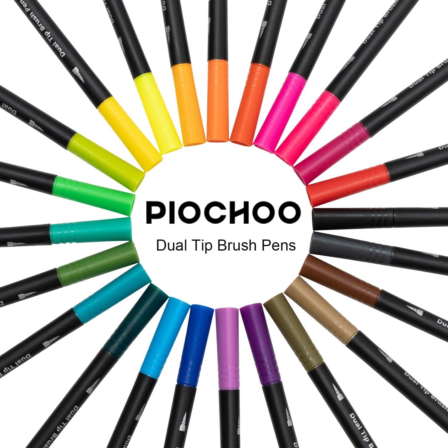 Piochoo Markery artystyczne, markery do kolorowania z podwójną końcówką, zestaw z pędzlem i cienką stalówką, dla dorosłych, do kolorowania, cięcia, prezenty, profesjonalne materiały plastyczne do