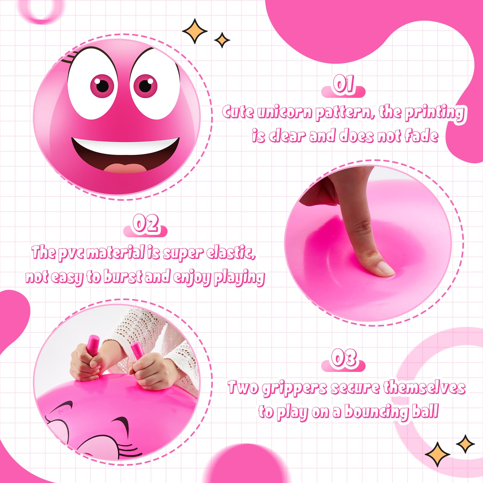 Hestya Ballon Sauteur 65 cm Balle Sauteuse Gonflable avec Pompe Poignée pour Enfant Yoga Rose