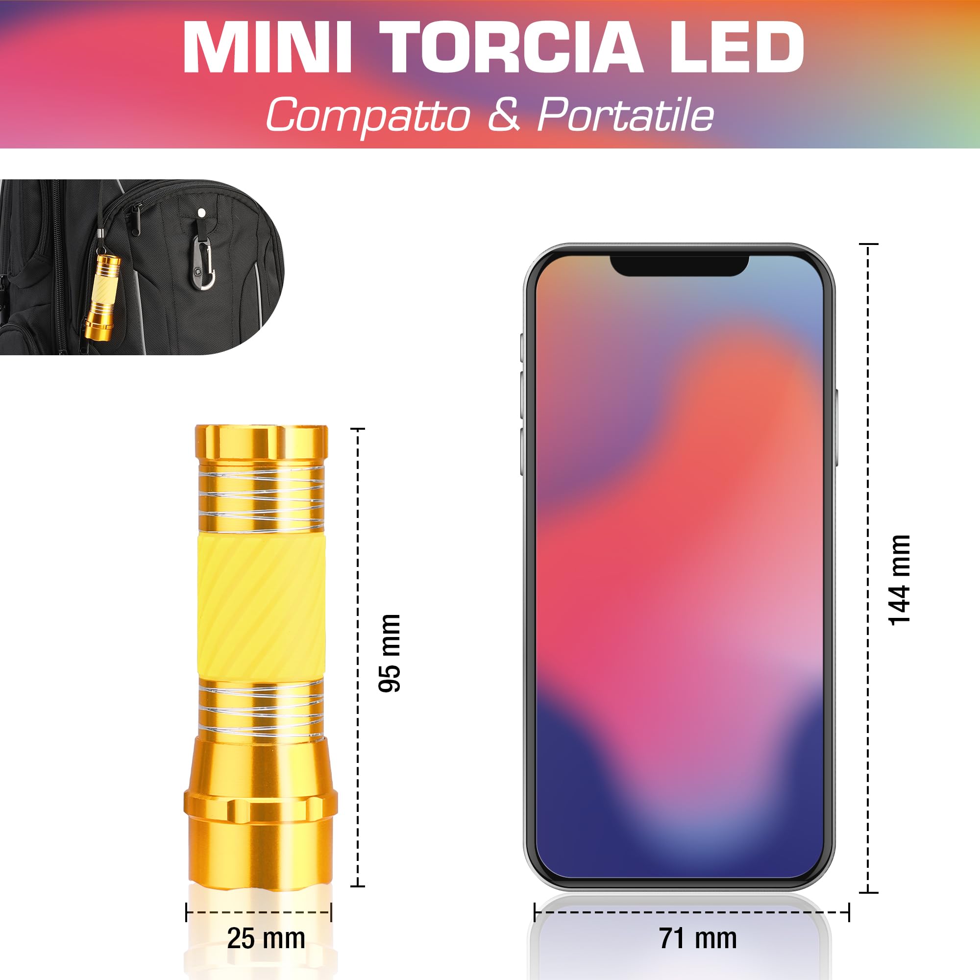 EverBrite 4 Pezzi Torce Elettriche LED Portachiave, Torcia Portatile Set, Pile della Luce per Campeggio, Escursioni, Caccia, Zaino in Spalla Inclusi Cordino, 12 x AAA Batterie