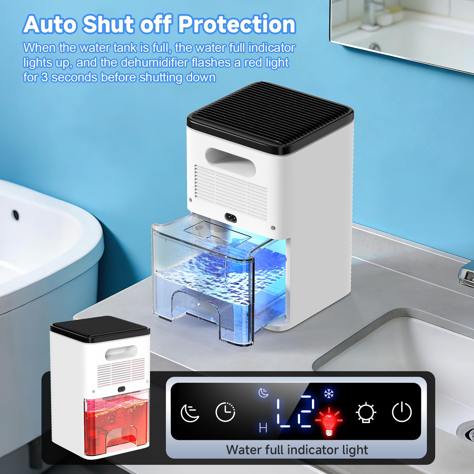 2500ml Deumidificatore Casa Muffa Portatile Silenzioso - 2 Velocità (L1/L2), Timer 2-12 ore, Spegnimento Automatico, 7 Luci a LED e Sbrinamento - Ideale per Casa, Ufficio, Camera da Letto (Bianca)