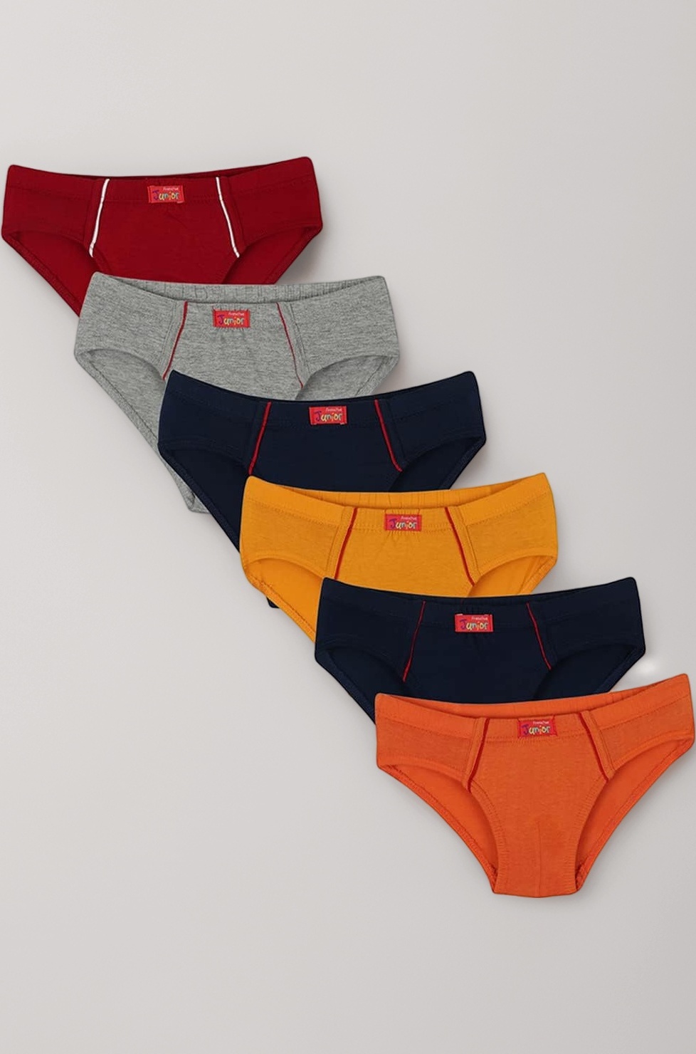 - Frenchie Jr. 100% Cotton Kids Premium Briefs - Pack of 6 - Assorted Colours