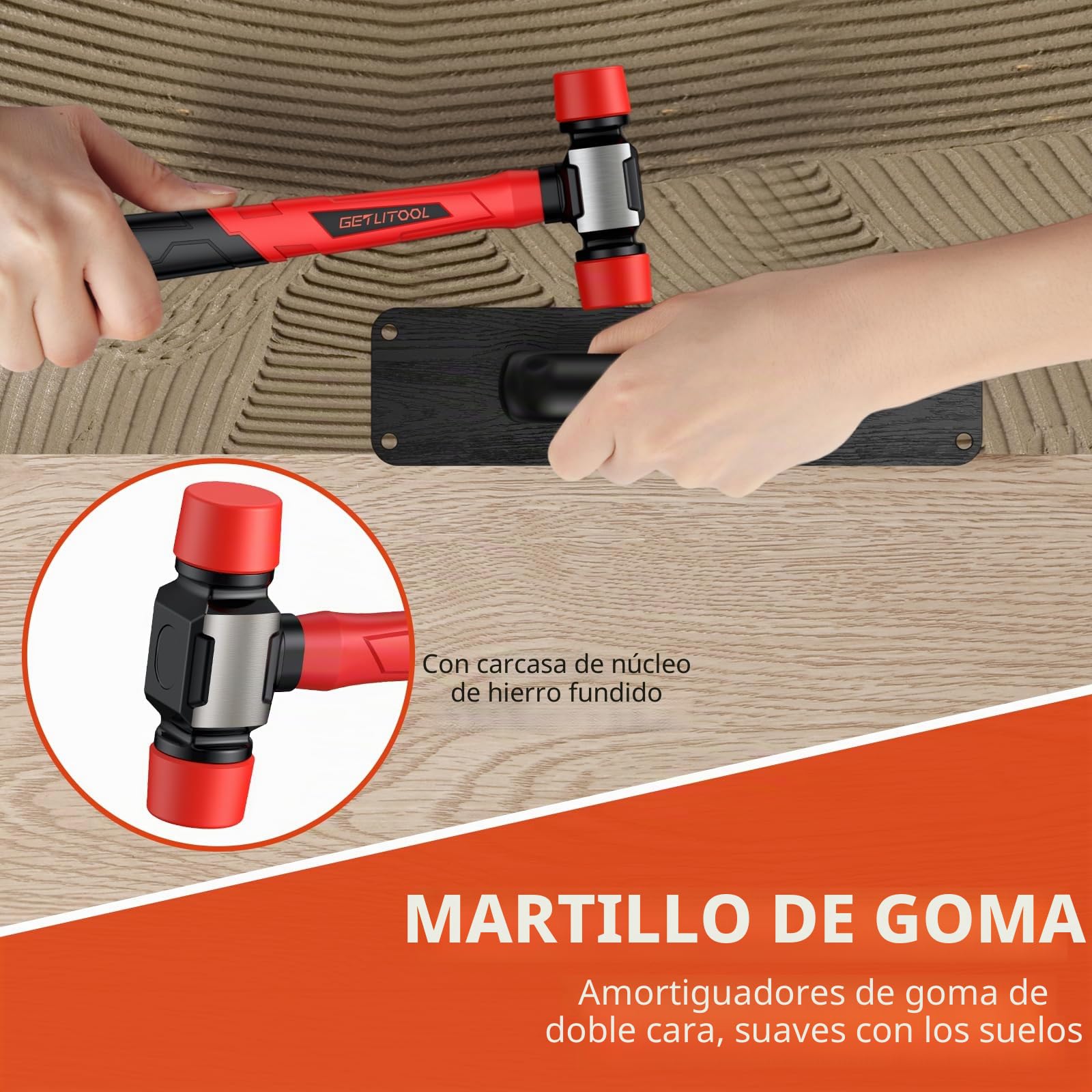 GETLITOOL Kit de instalación de suelos de madera laminada, herramientas de suelo con mazo de doble cara, herramienta de suelo laminado con barra de tracción, bloque de golpe sólido (B)