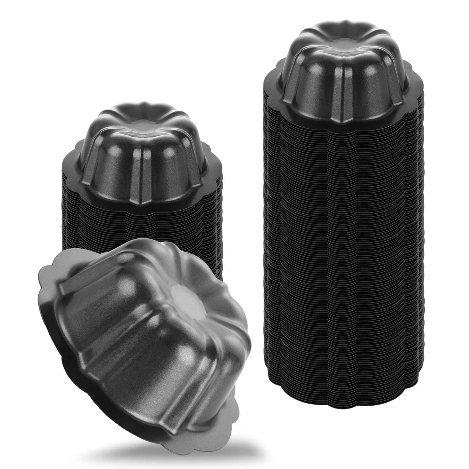 DAJAVE Paquete de 24 mini moldes estriados para pasteles, mini moldes de flan de acero al carbono de 4 pulgadas, molde antiadherente para hornear, cupcakes, pan, bávaros, brownies